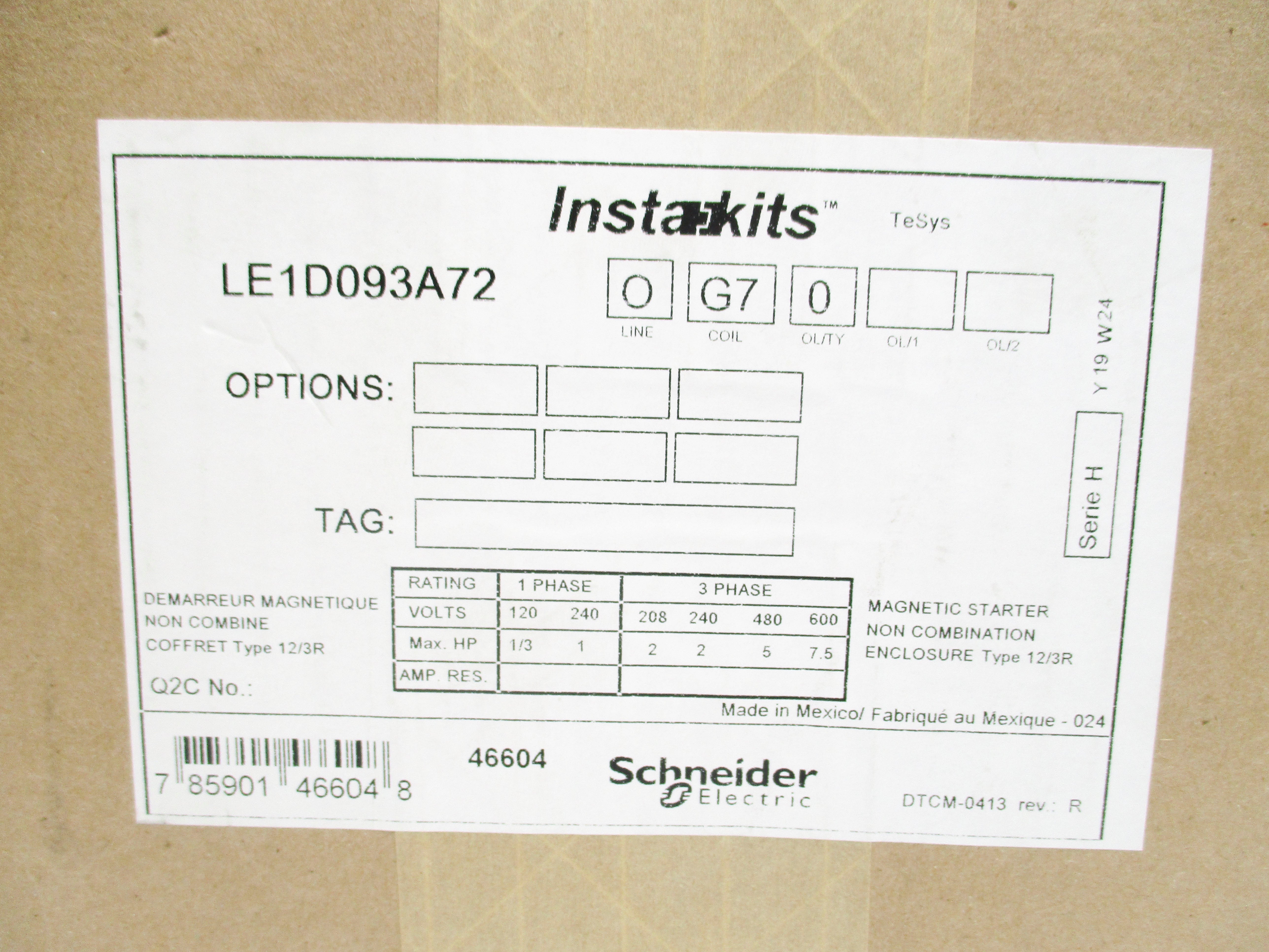 SCHNEIDER ELECTRIC LE1D093A72OG70 NSFS