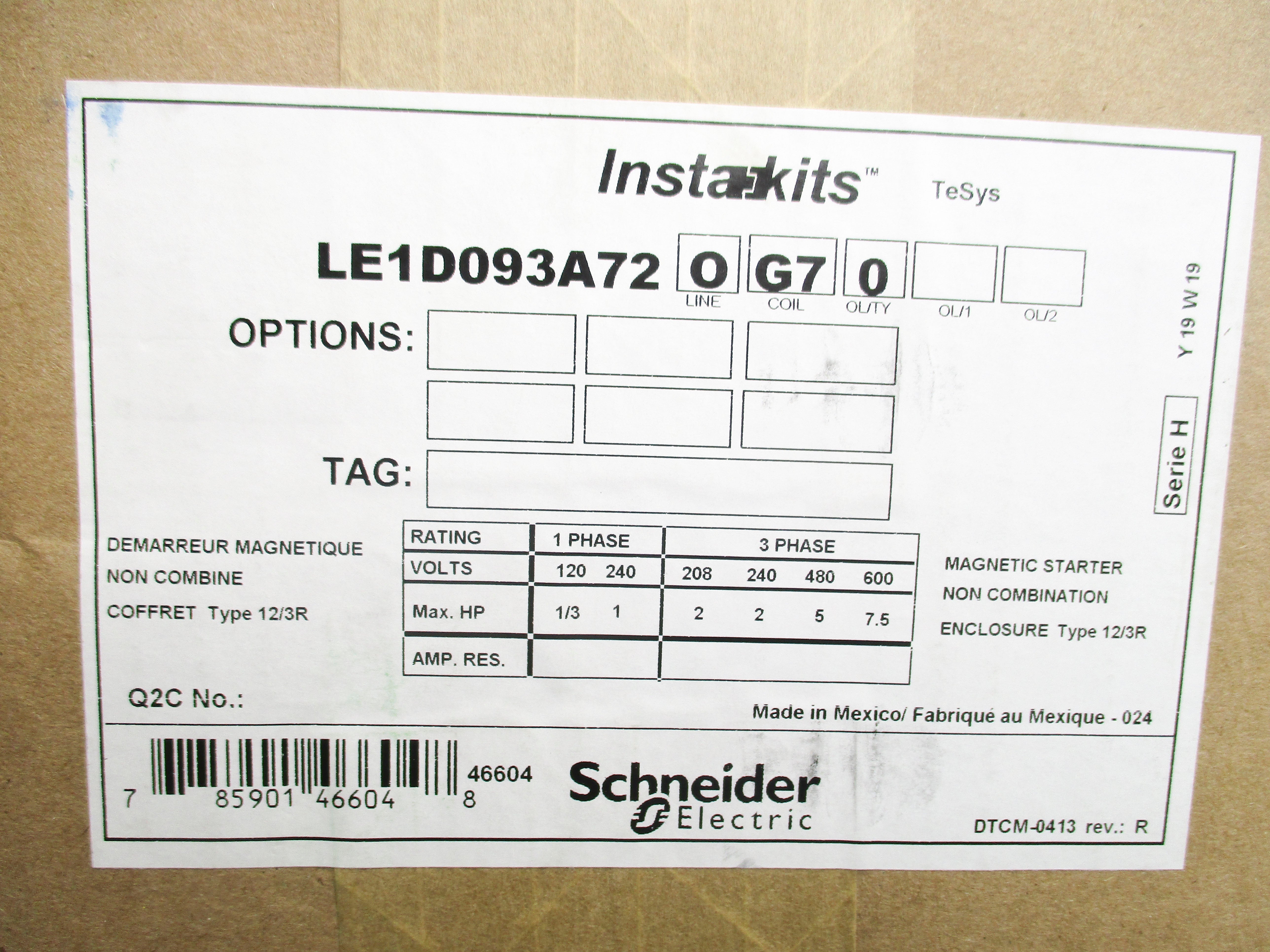 SCHNEIDER ELECTRIC LE1D093A72OG70 NSMP