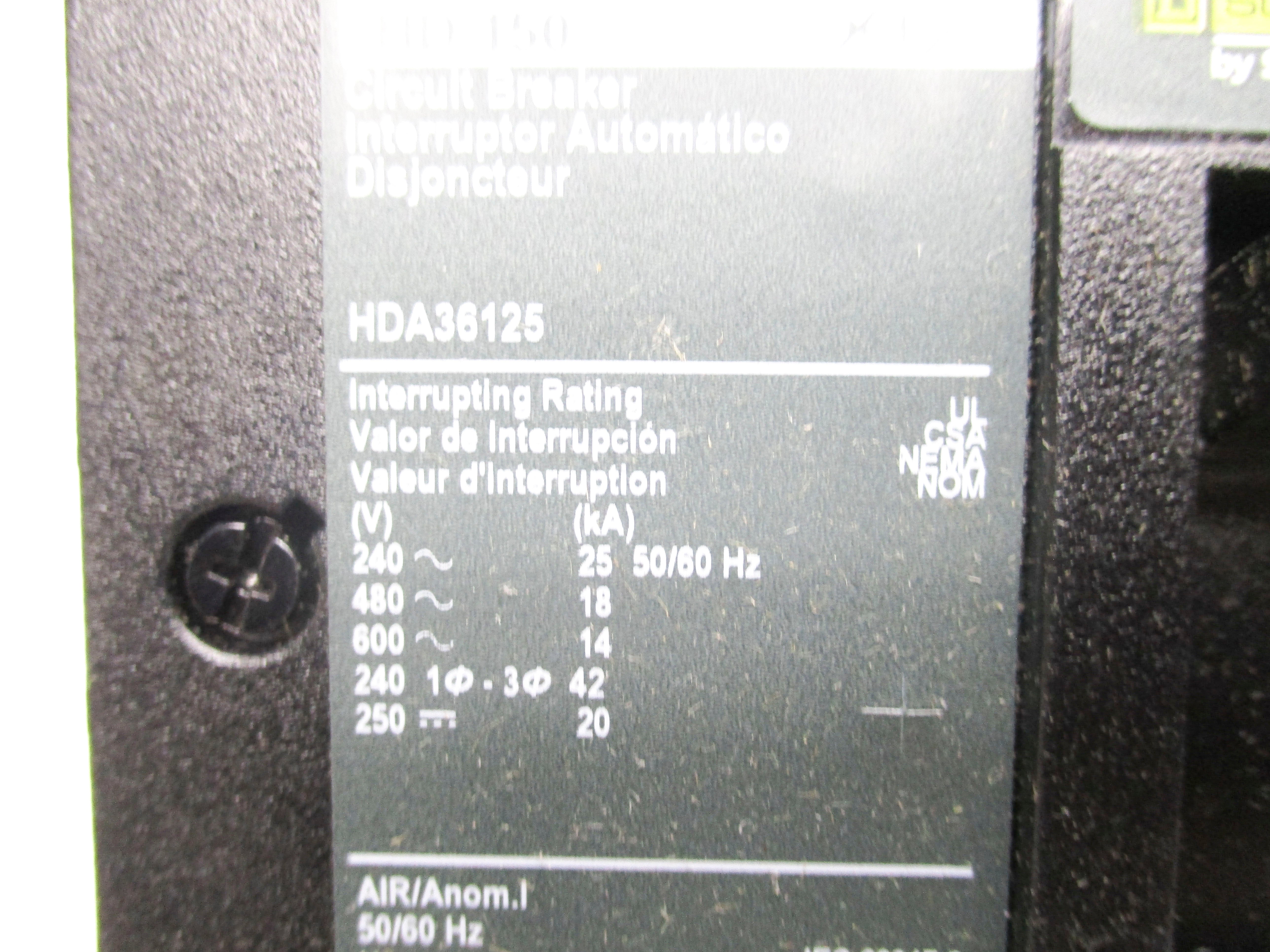 SQUARE D HDA36125 125A 600V NSMP