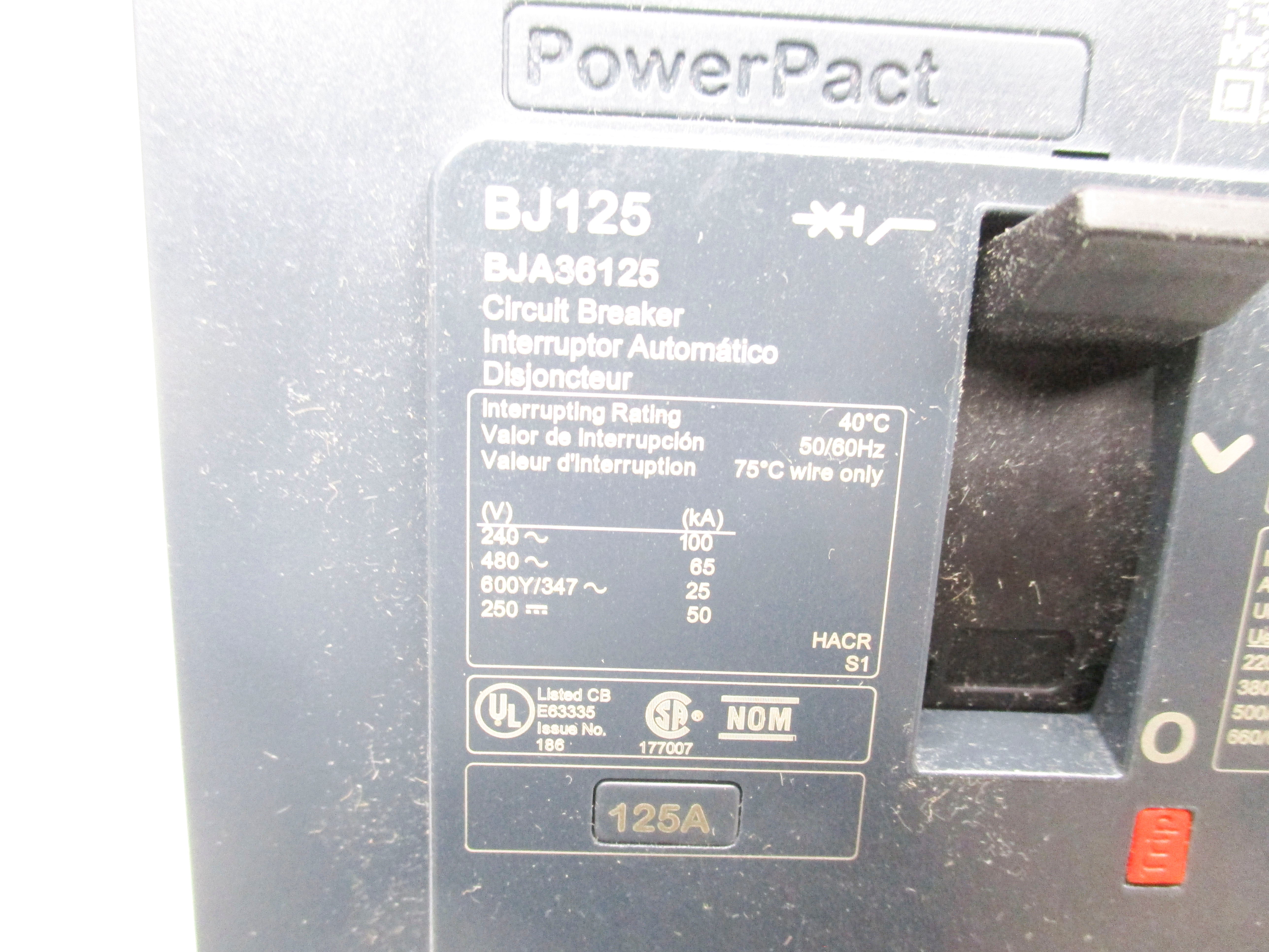 SQUARE D BJA36125 480V 125A NSMP