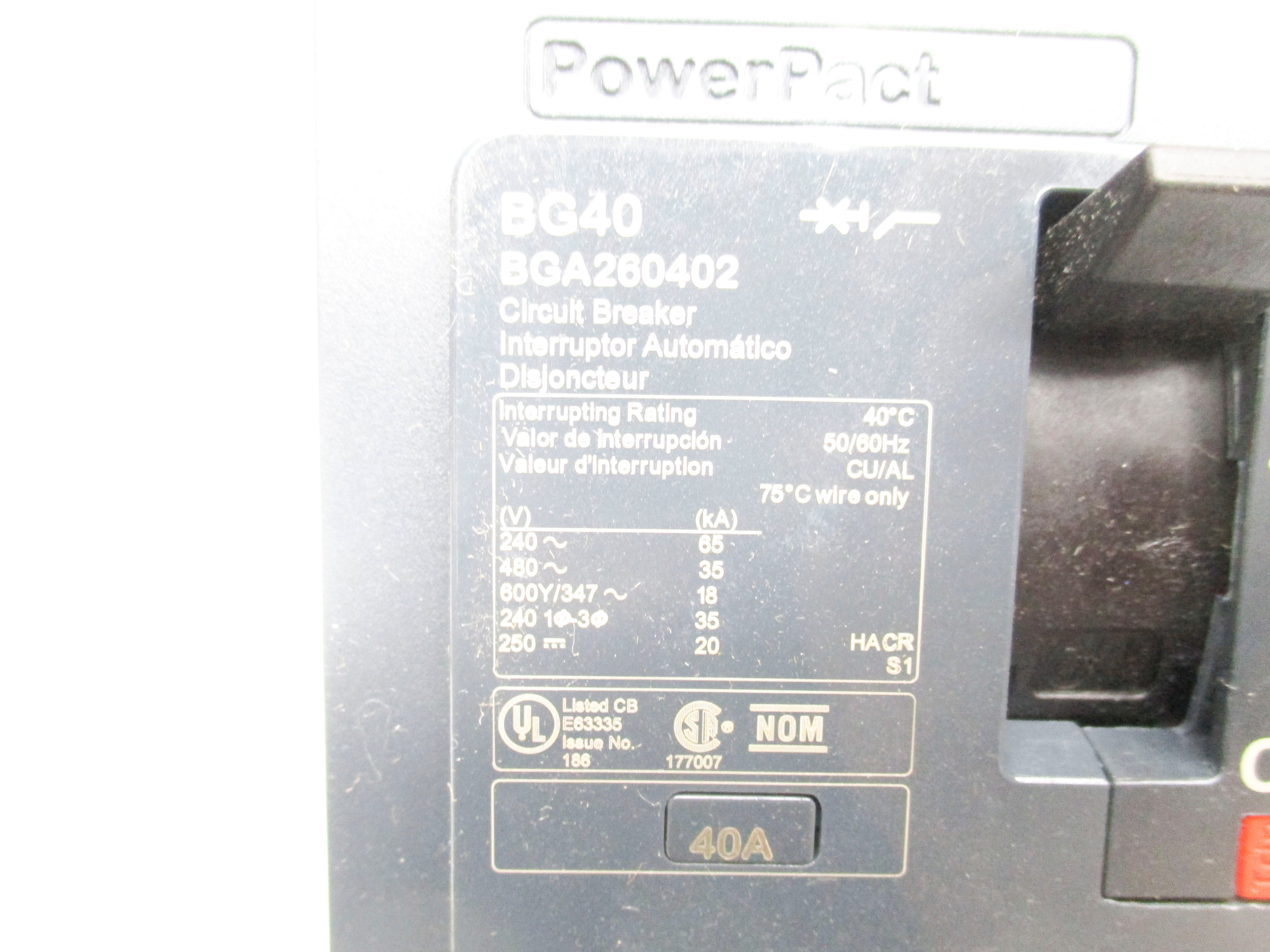 SQUARE D BGA260402 40A 480V NSMP