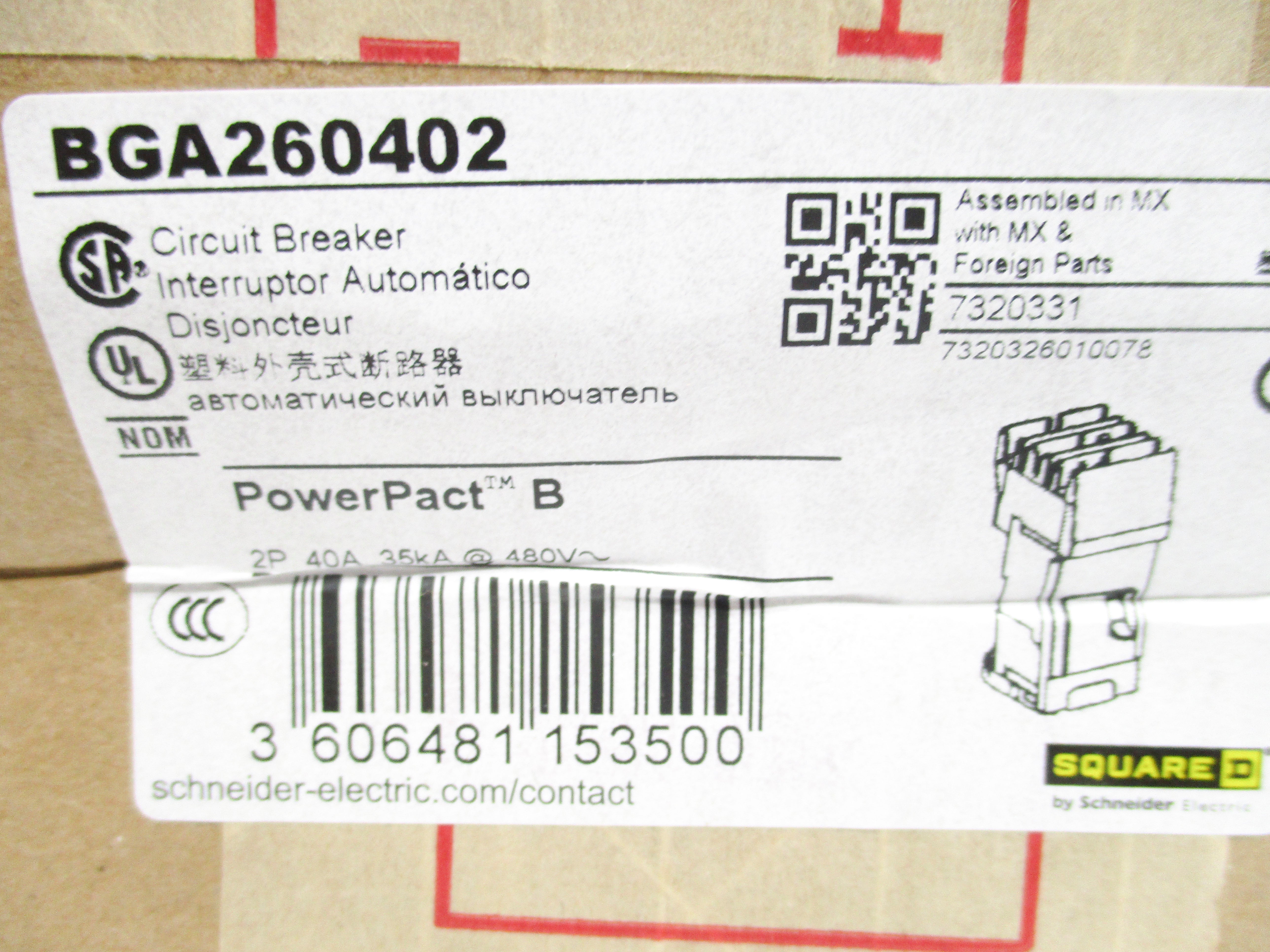 SQUARE D BGA260402 40A 480V NSMP