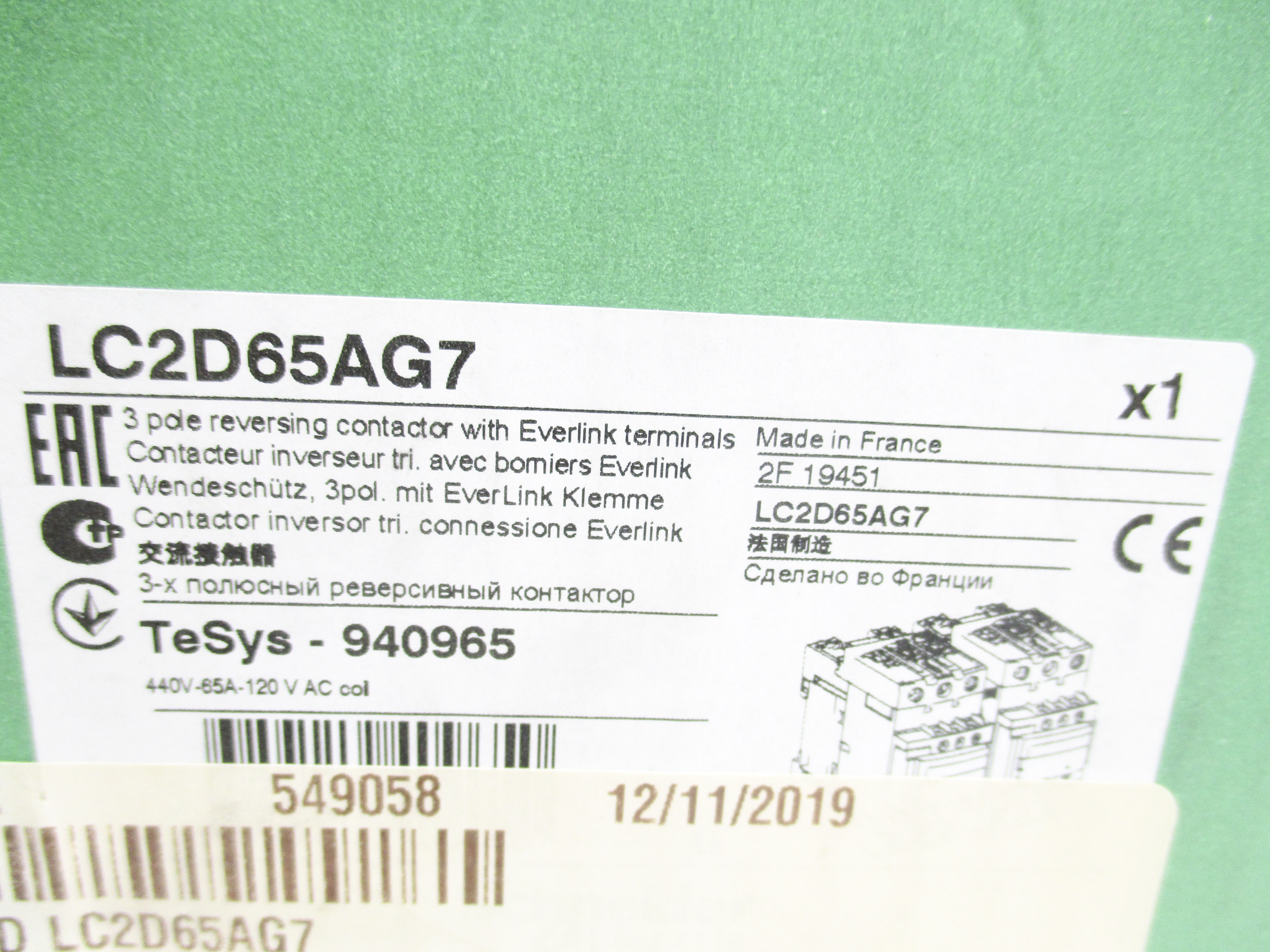 SCHNEIDER ELECTRIC LC2D65AG7 120V NSMP