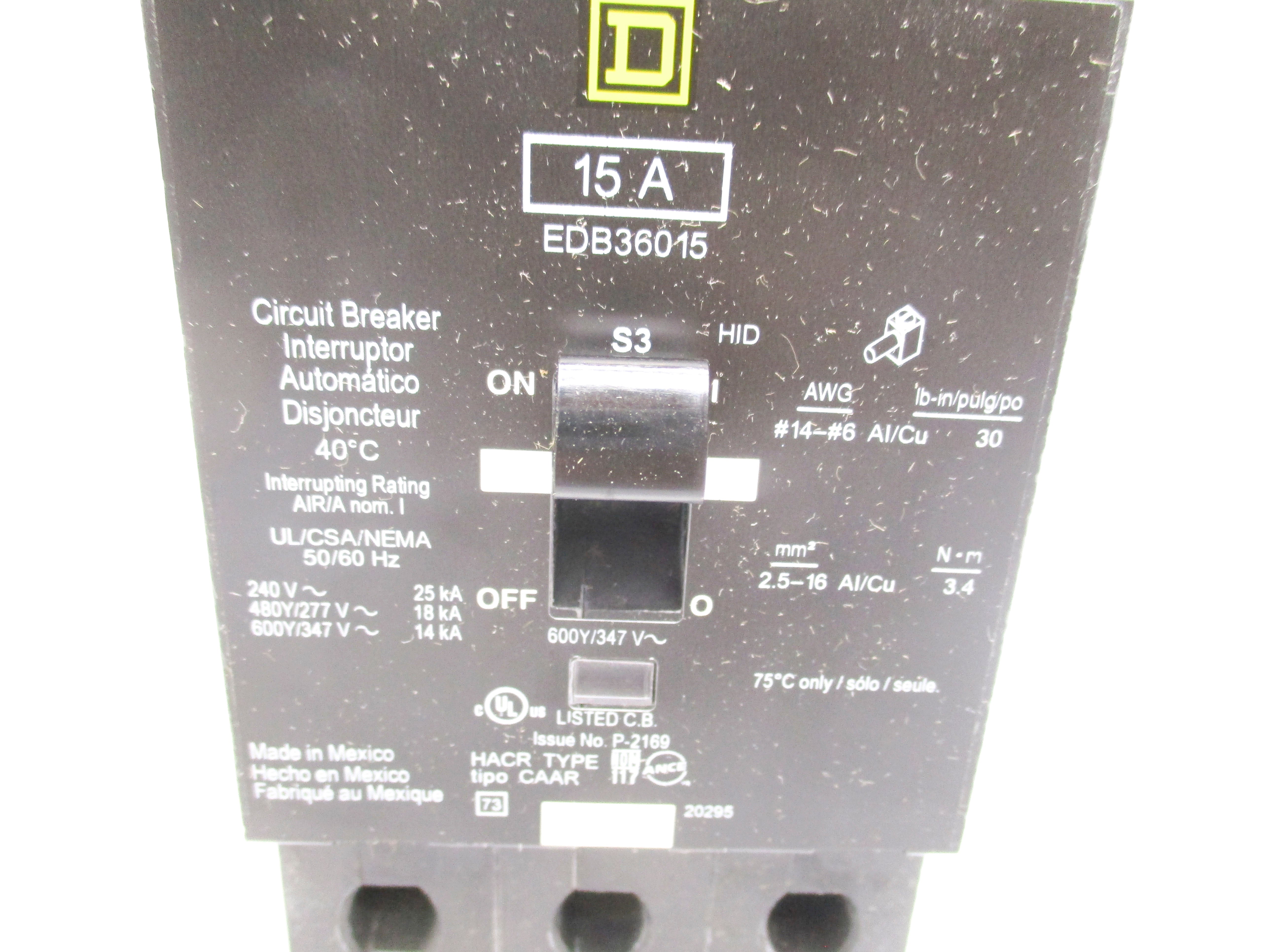 SQUARE D EDB36015 15A 347V NSMP
