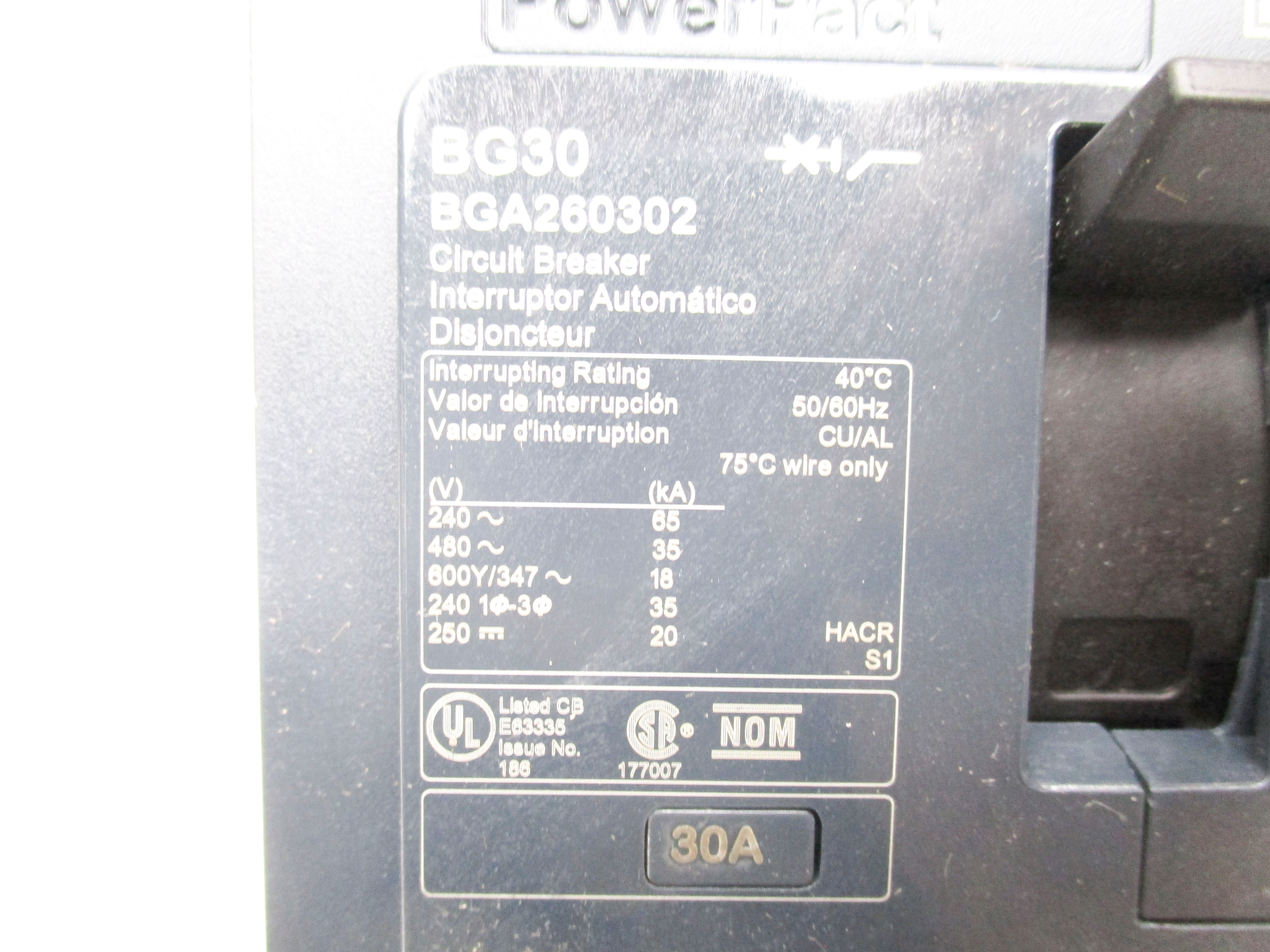 SQUARE D BGA260302 30A 480V NSMP