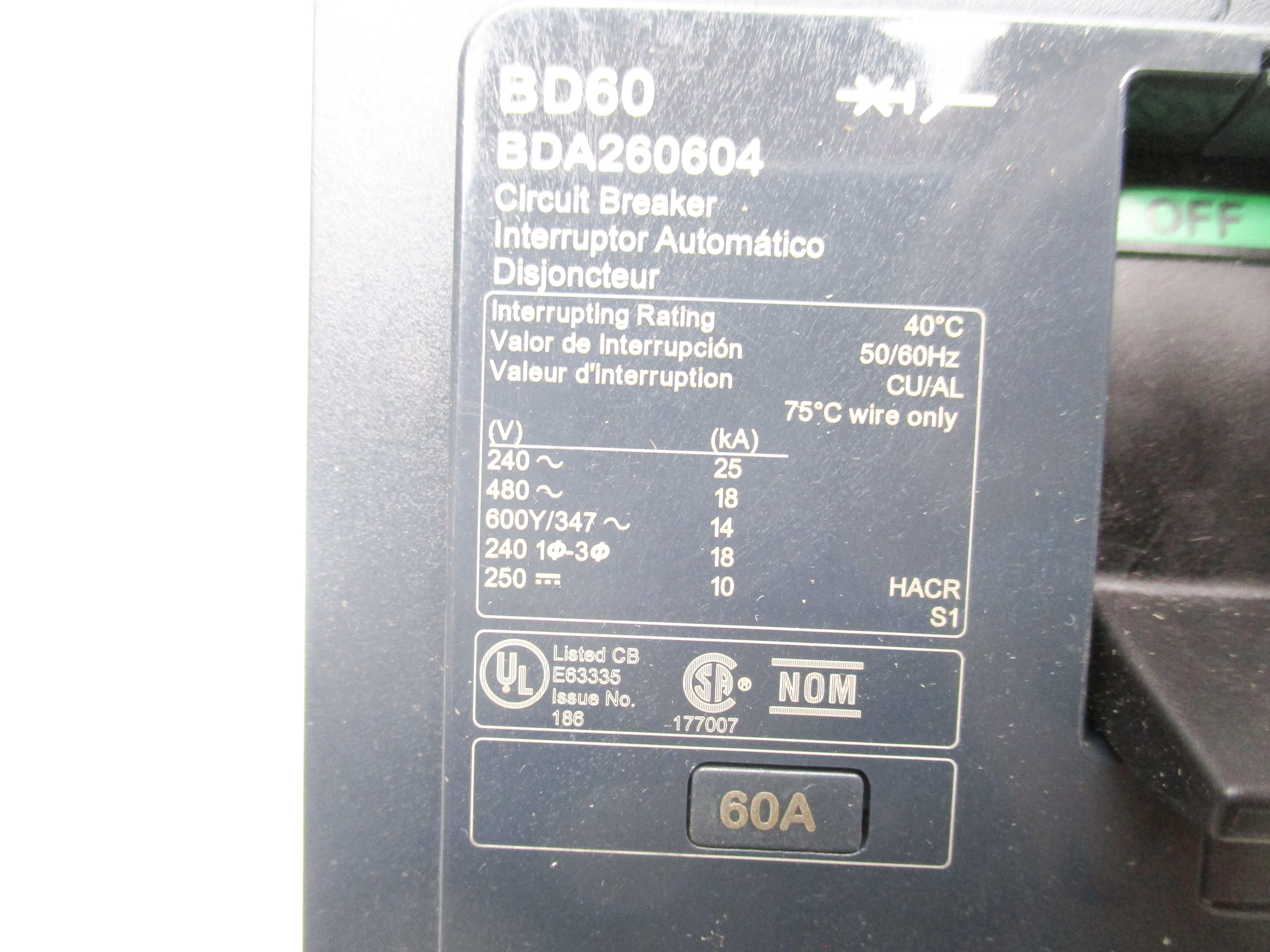 SQUARE D BDA260604 60A 480V NSMP