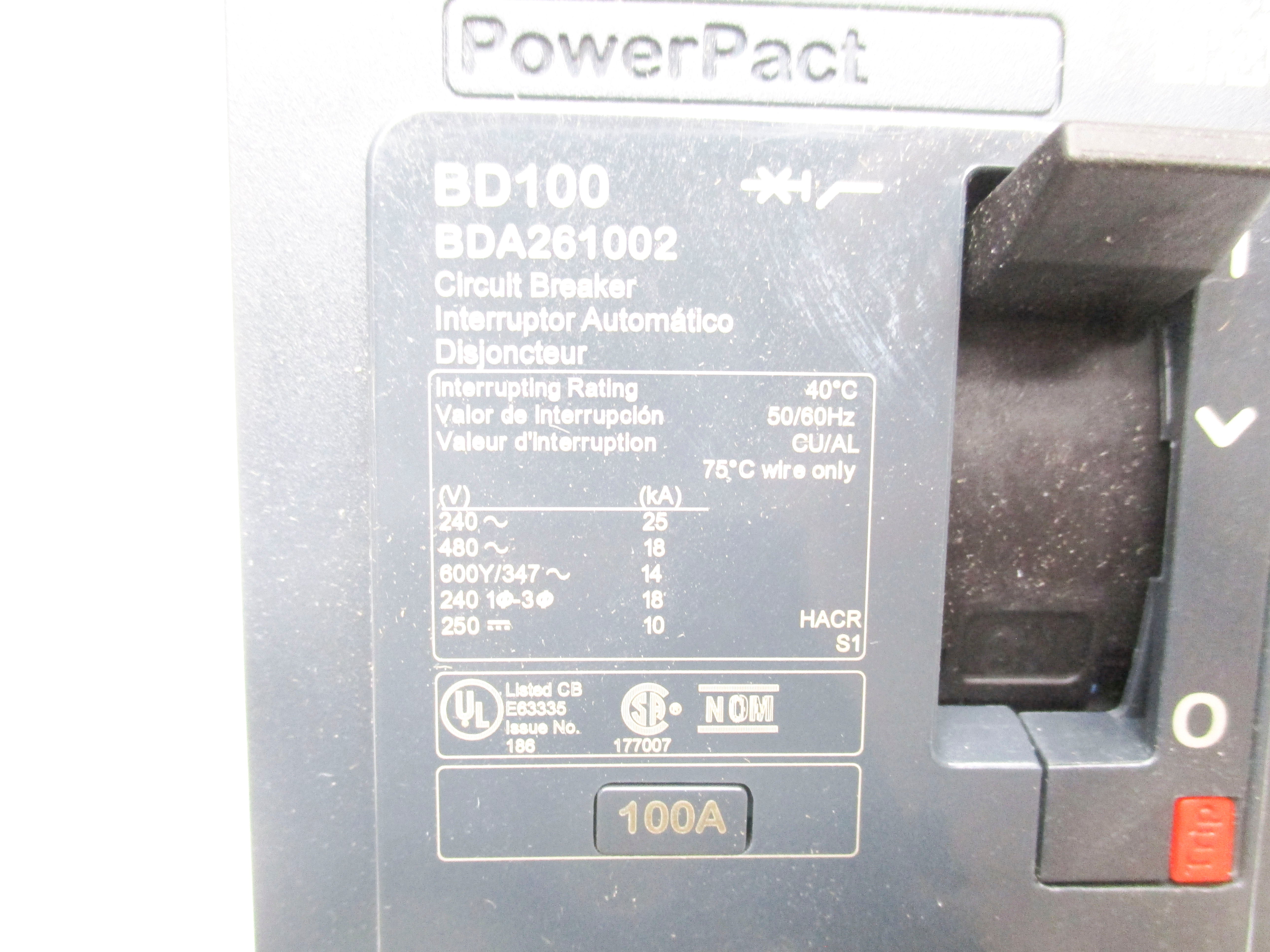 SQUARE D BDA261002 100A 480V NSMP