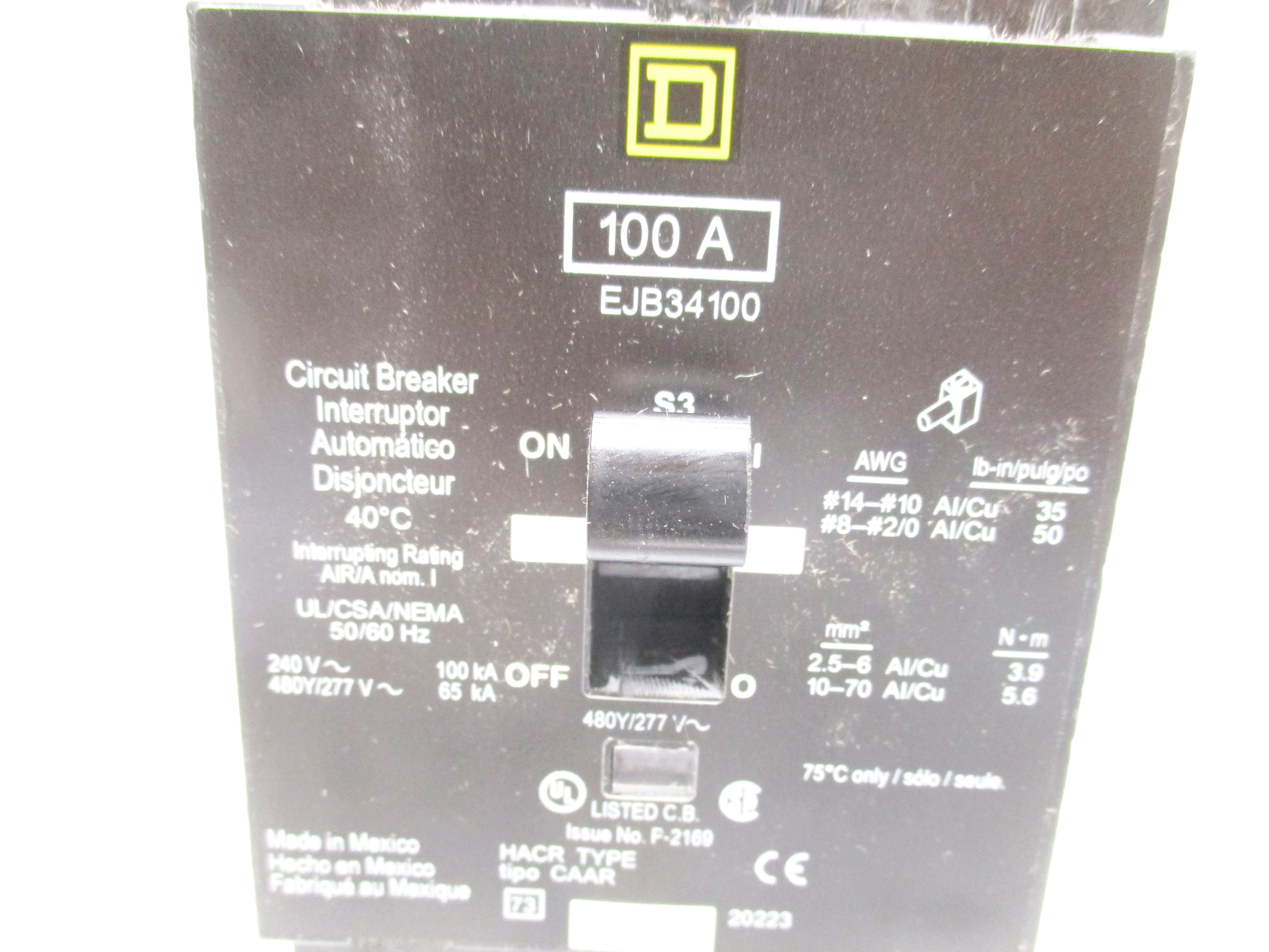 SQUARE D EJB34100 277V 100A NSMP