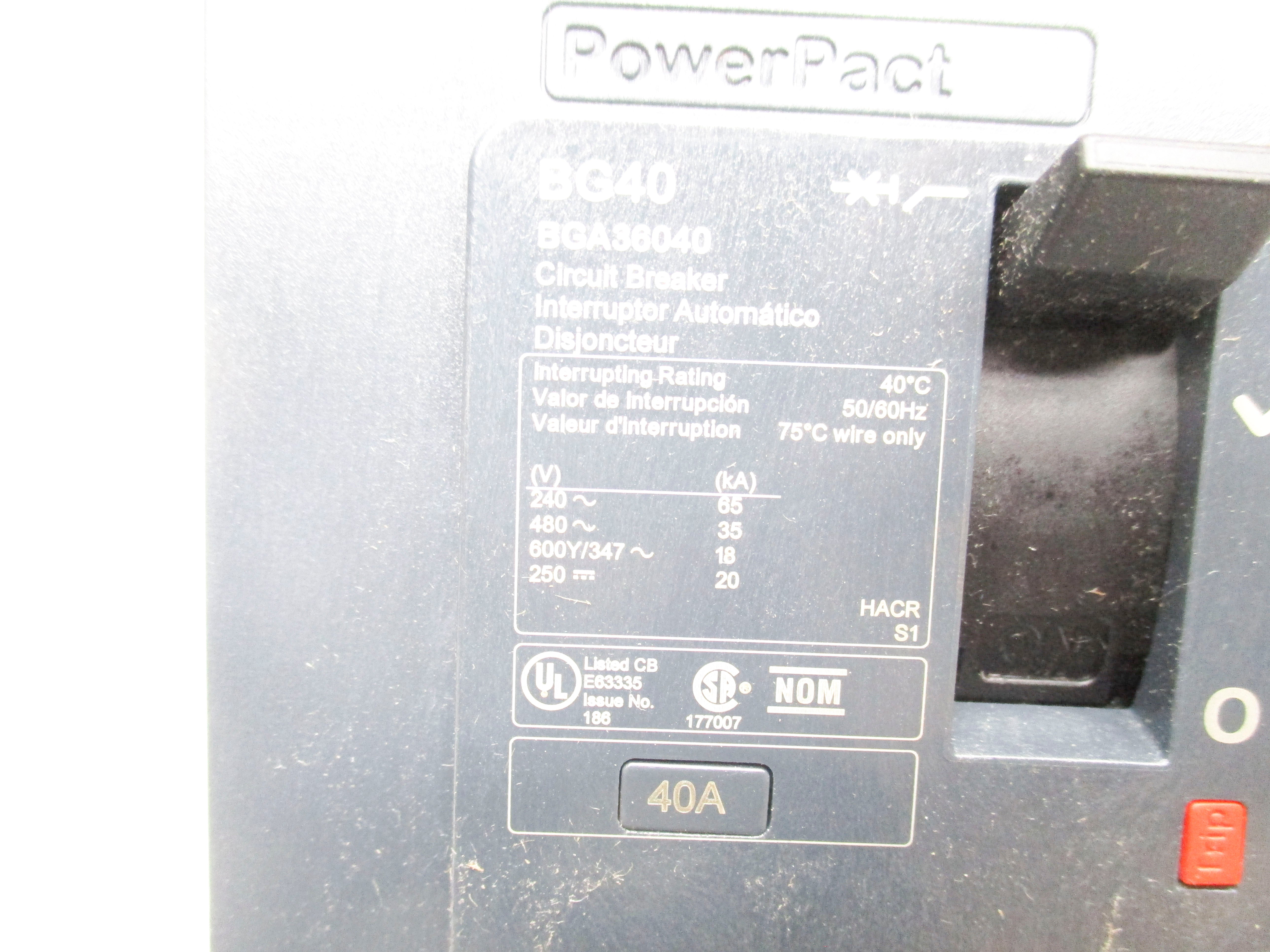 SQUARE D BGA36040 480V 40A NSMP