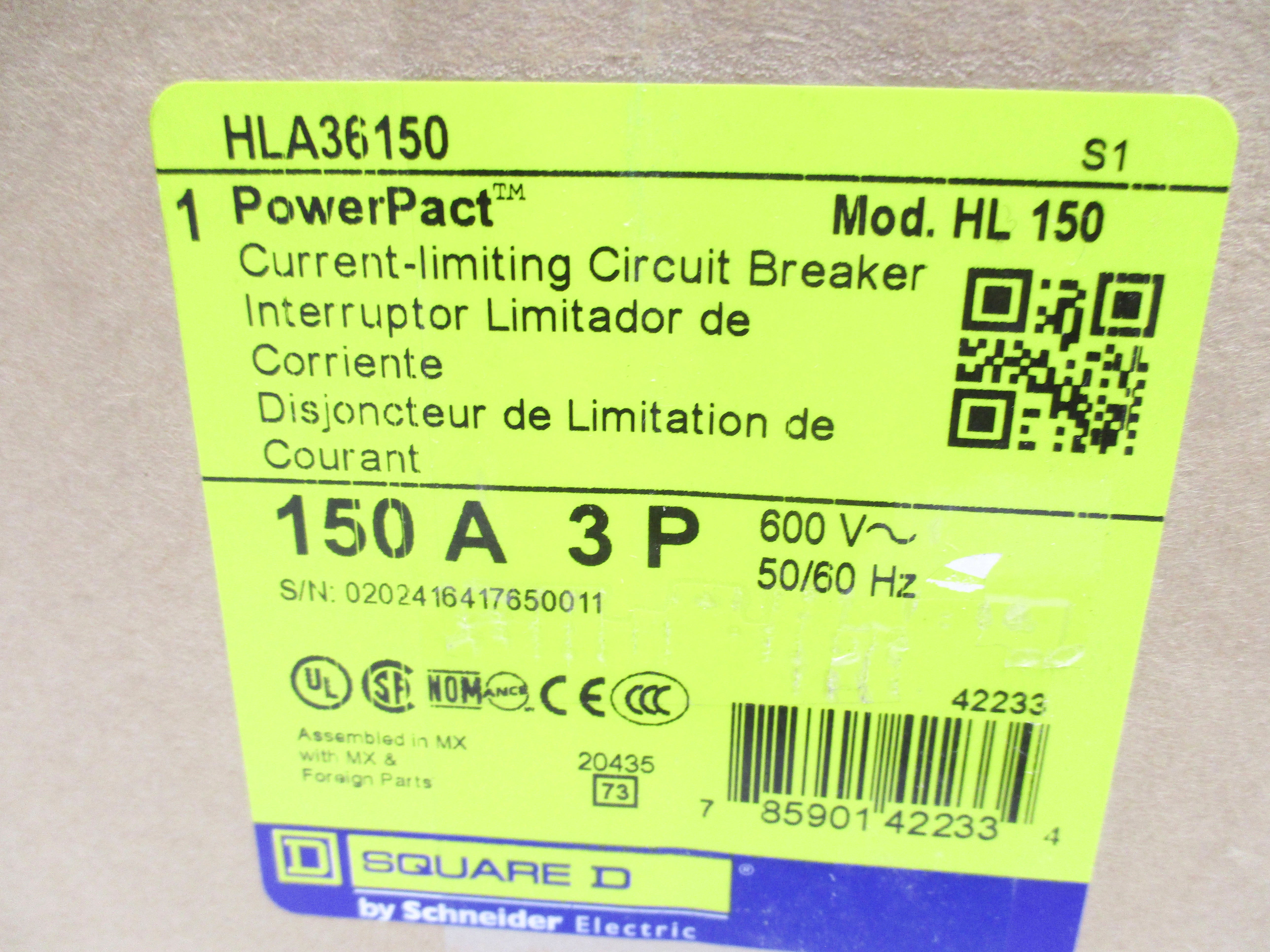 SQUARE D HLA36150 150A 600V NSMP