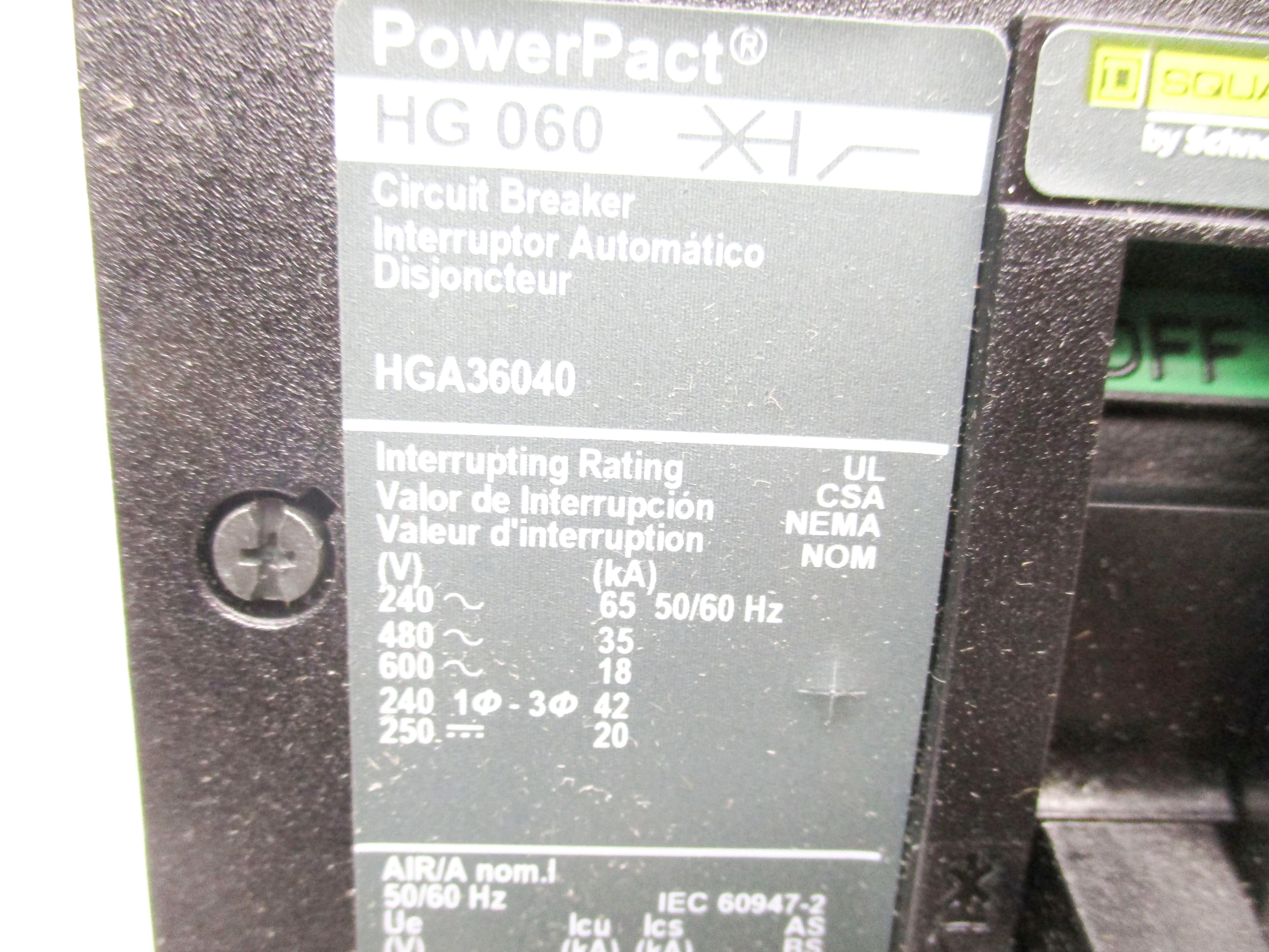 SQUARE D HGA36040 40A 600V NSMP