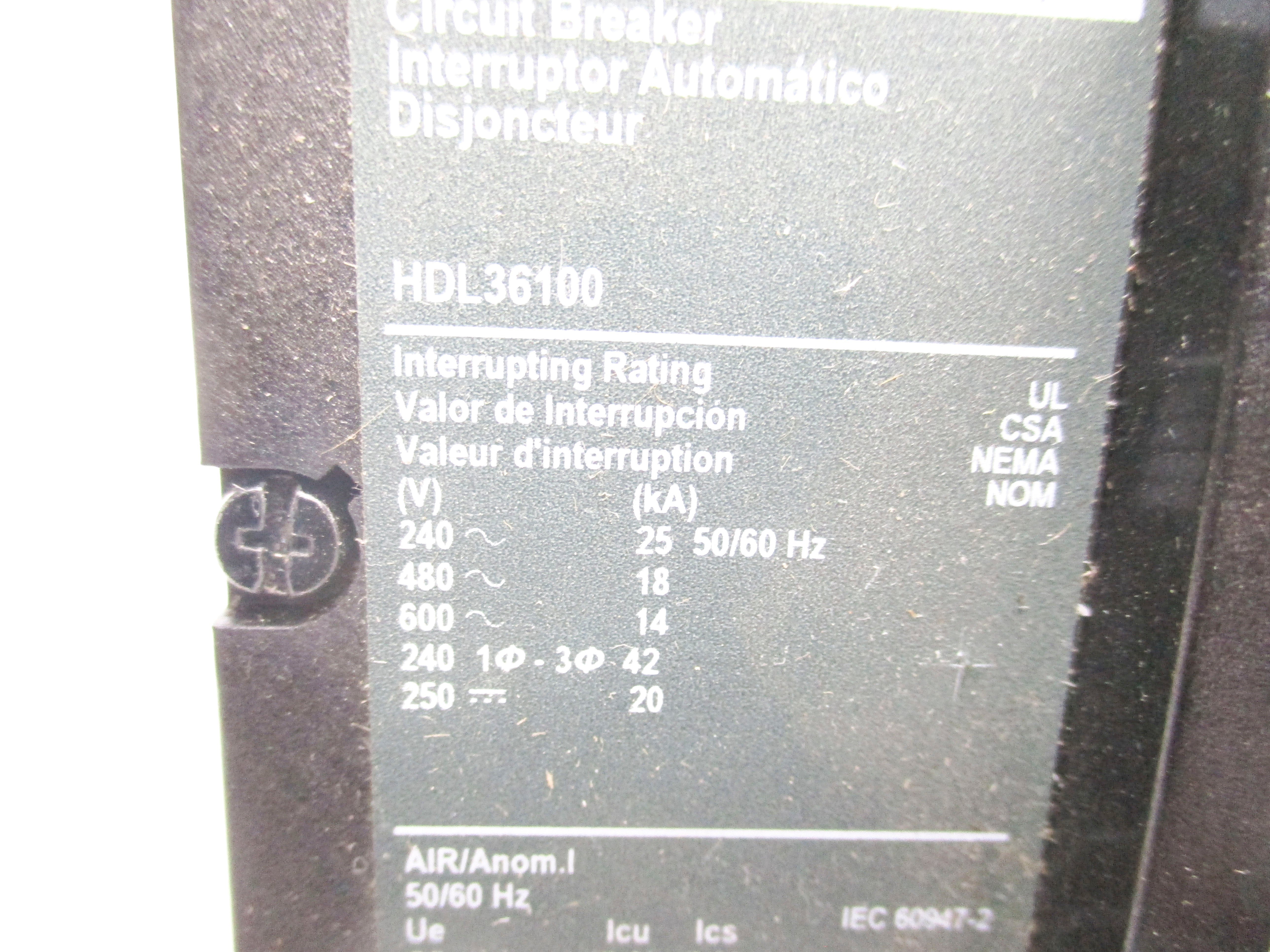 SQUARE D HDL36100 600V 100A NSNP