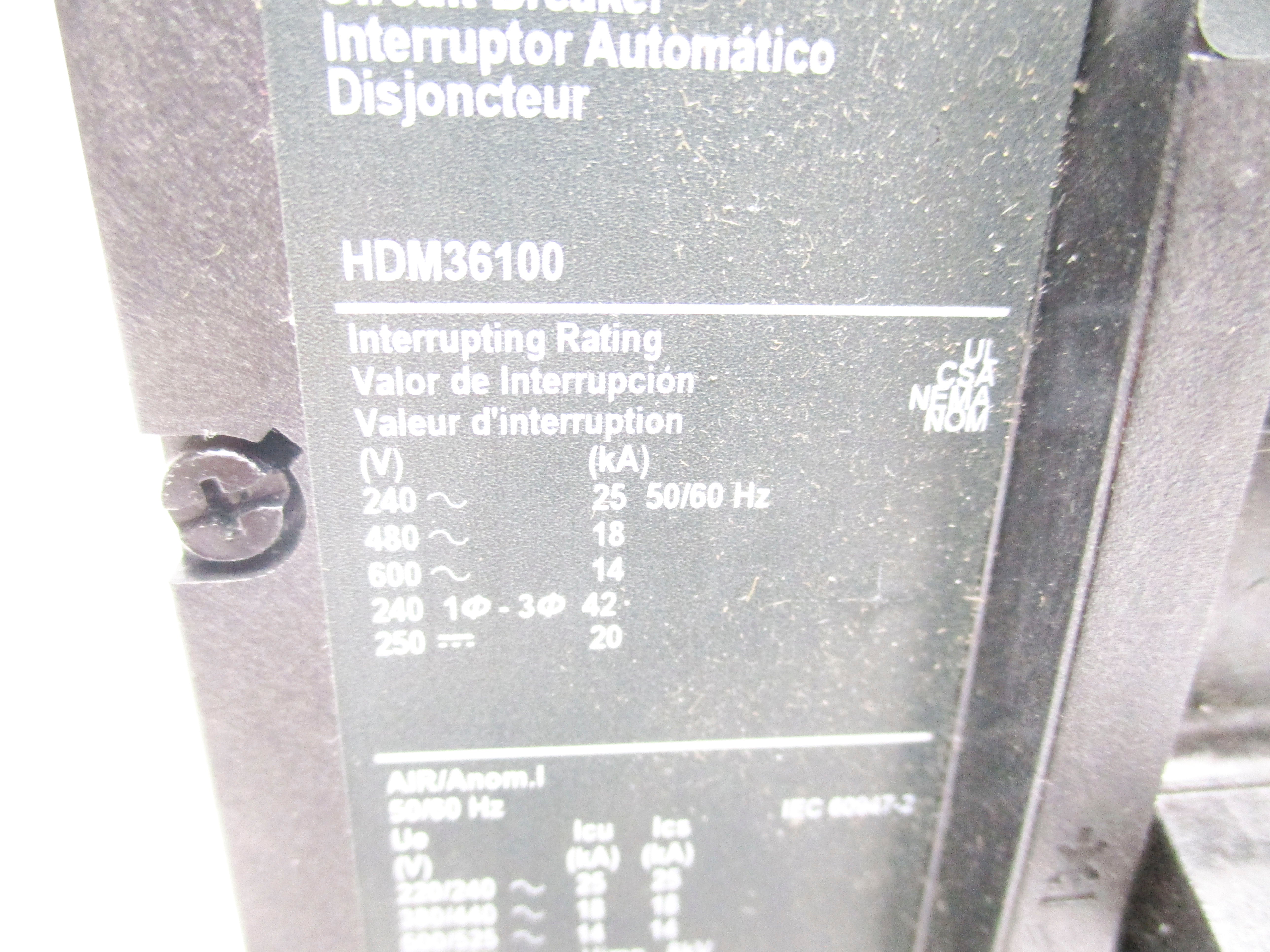 SQUARE D HDM36100 100A 600V NSNP