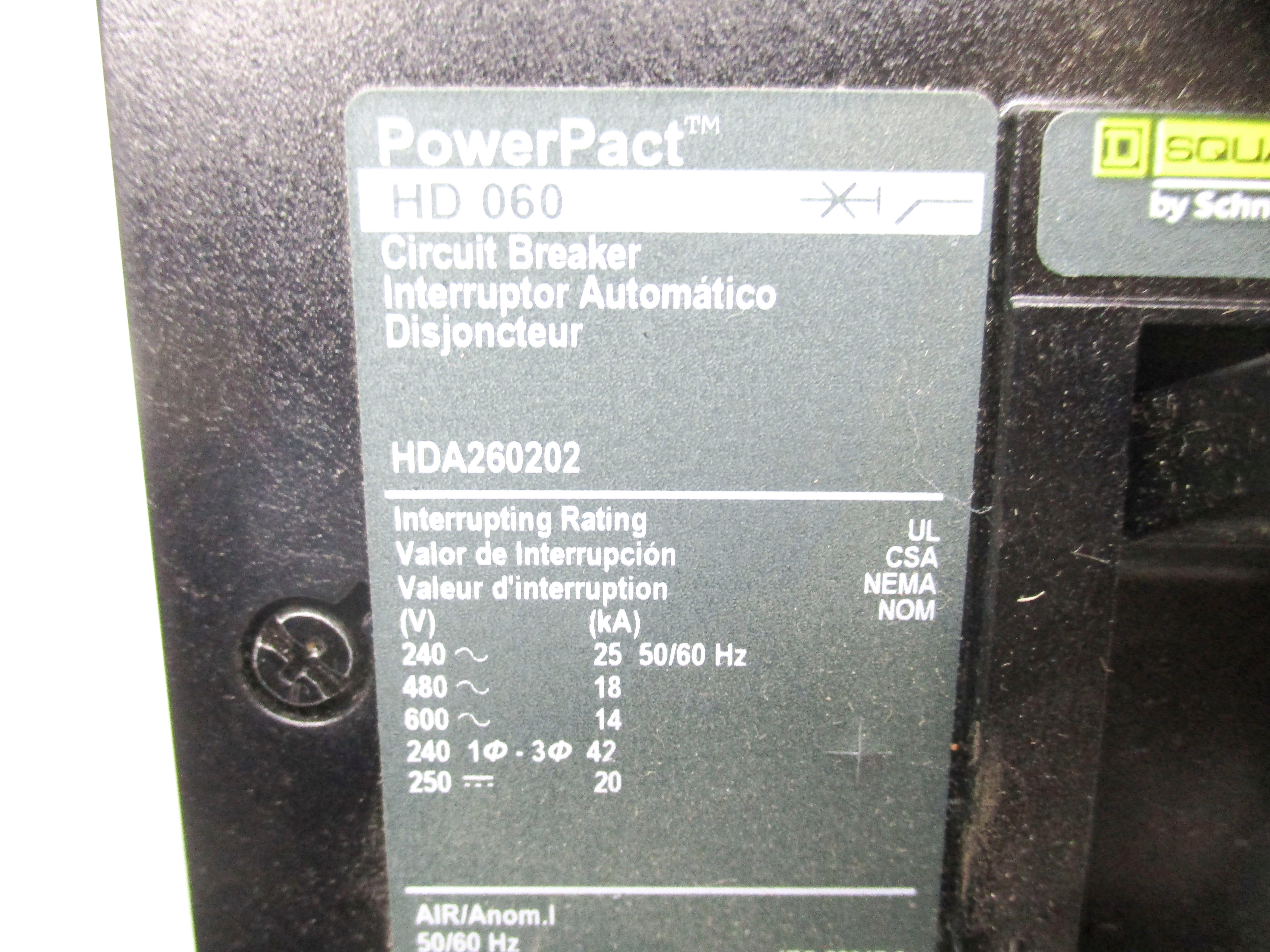 SQUARE D HDA260202 600V 20A NSNP