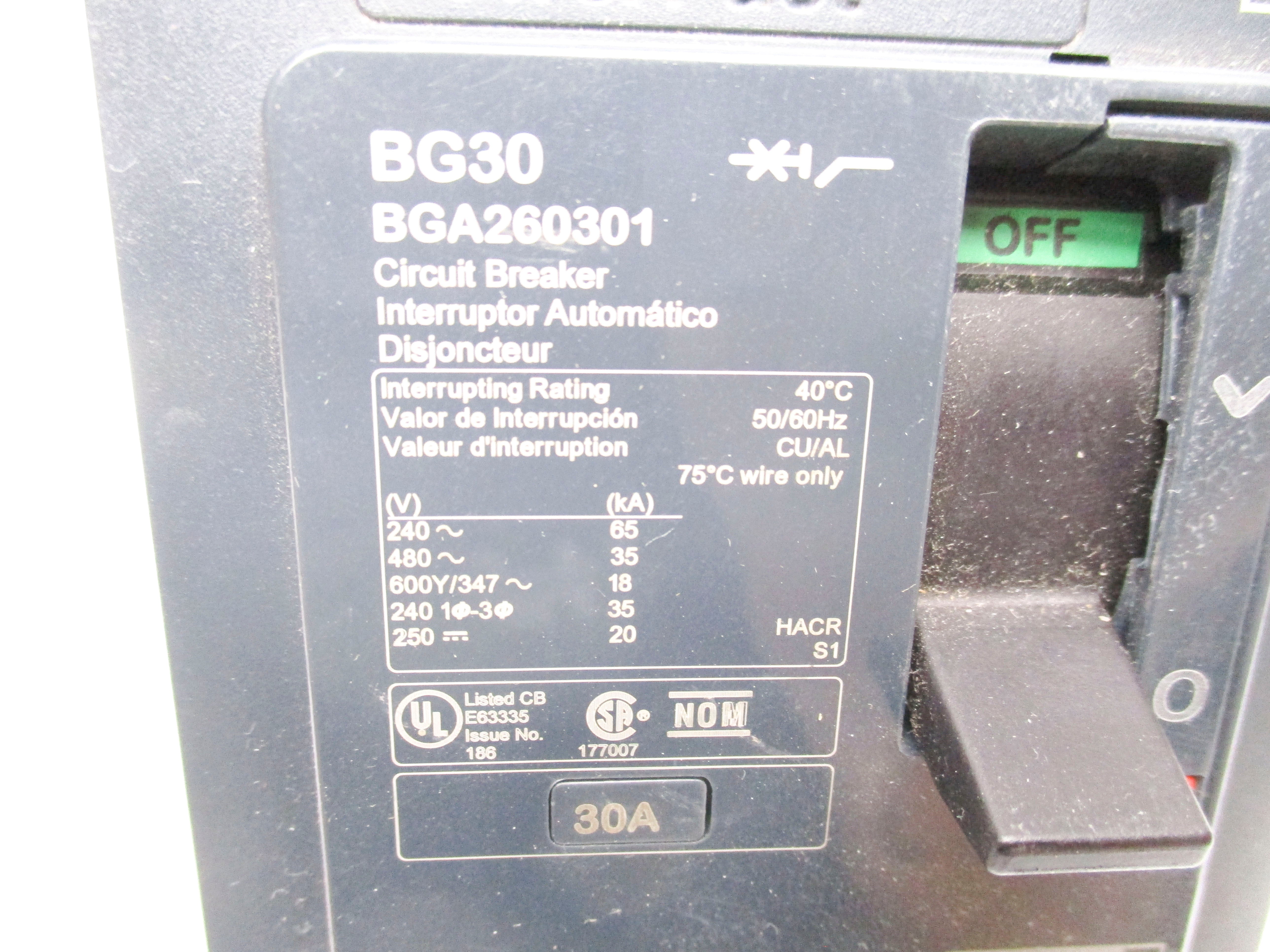 SQUARE D BGA260301 30A 480V NSNP