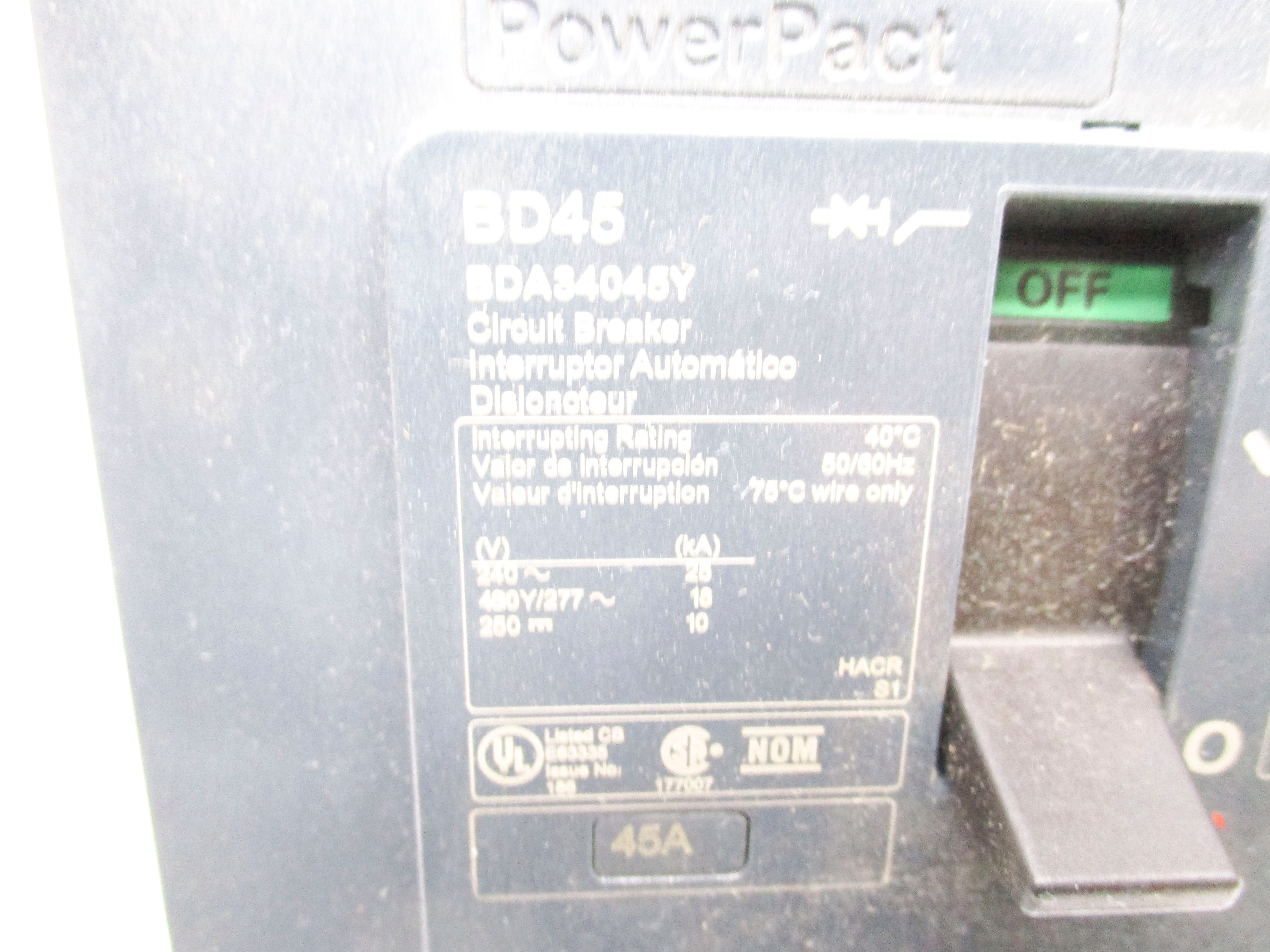 SQUARE D BDA34045Y 45A 277V NSNP