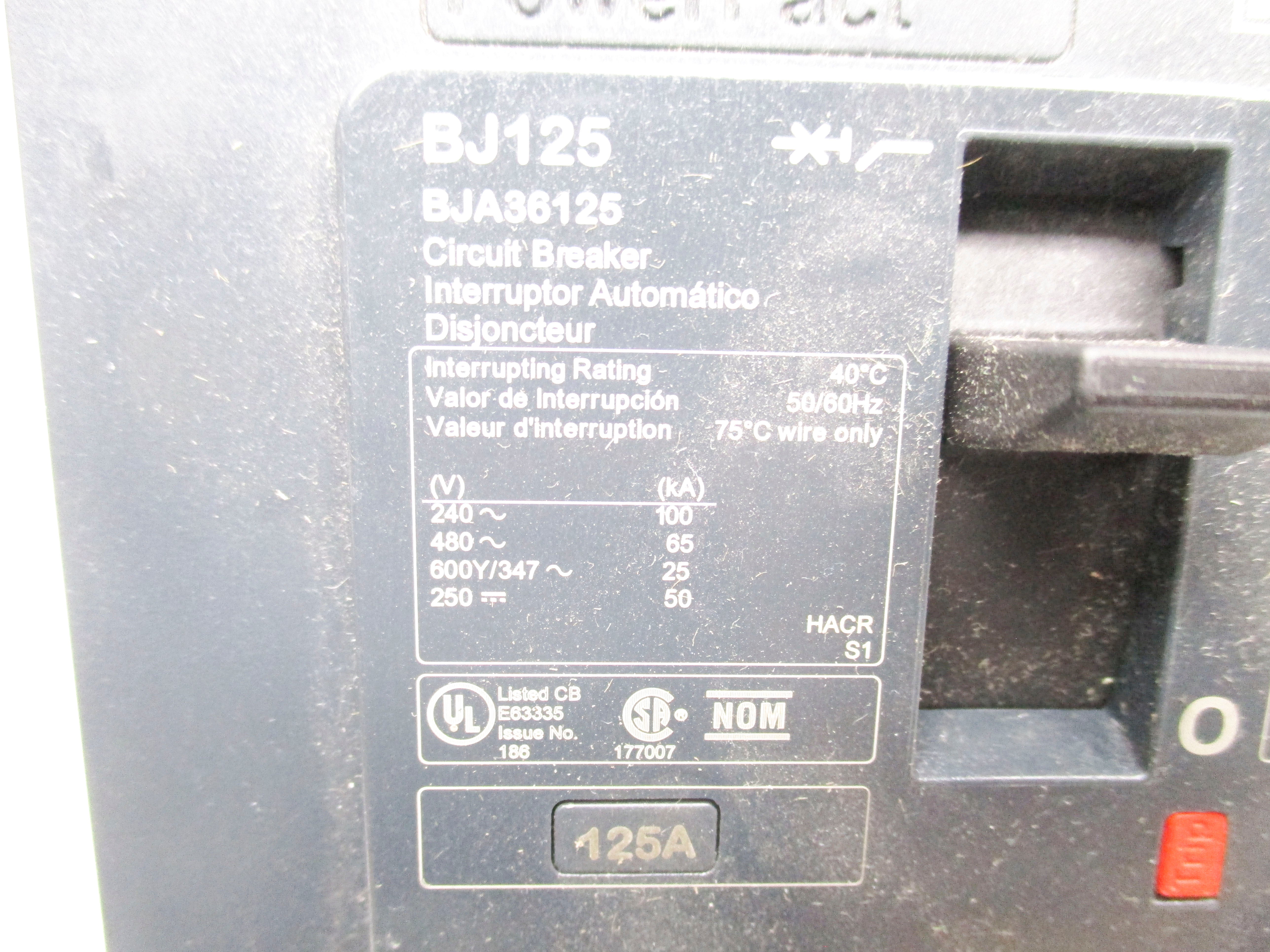 SQUARE D BJA36125 480V 125A NSNP