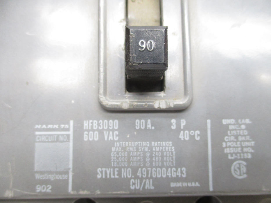 WESTINGHOUSE HFB3090 90A 600VAC UNMP
