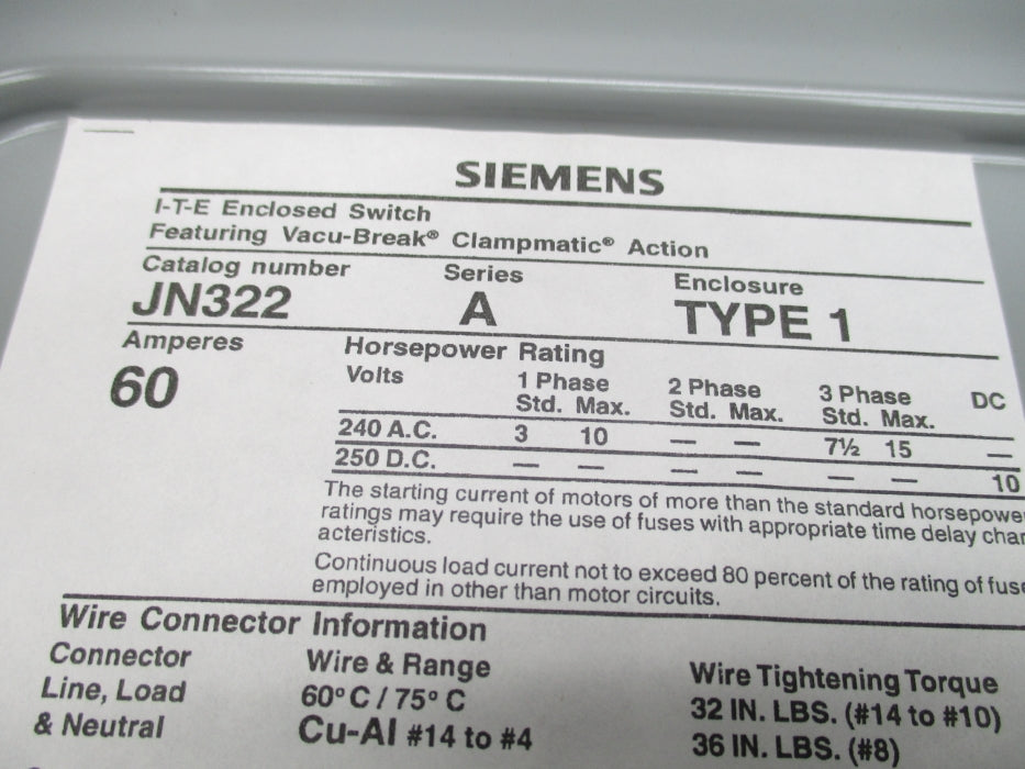 SIEMENS JN322 SER. A NSMP