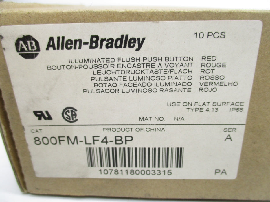 ALLEN BRADLEY 800FM-LF4-BP SER. A (PKG OF 10) (BR/WH) NSMP
