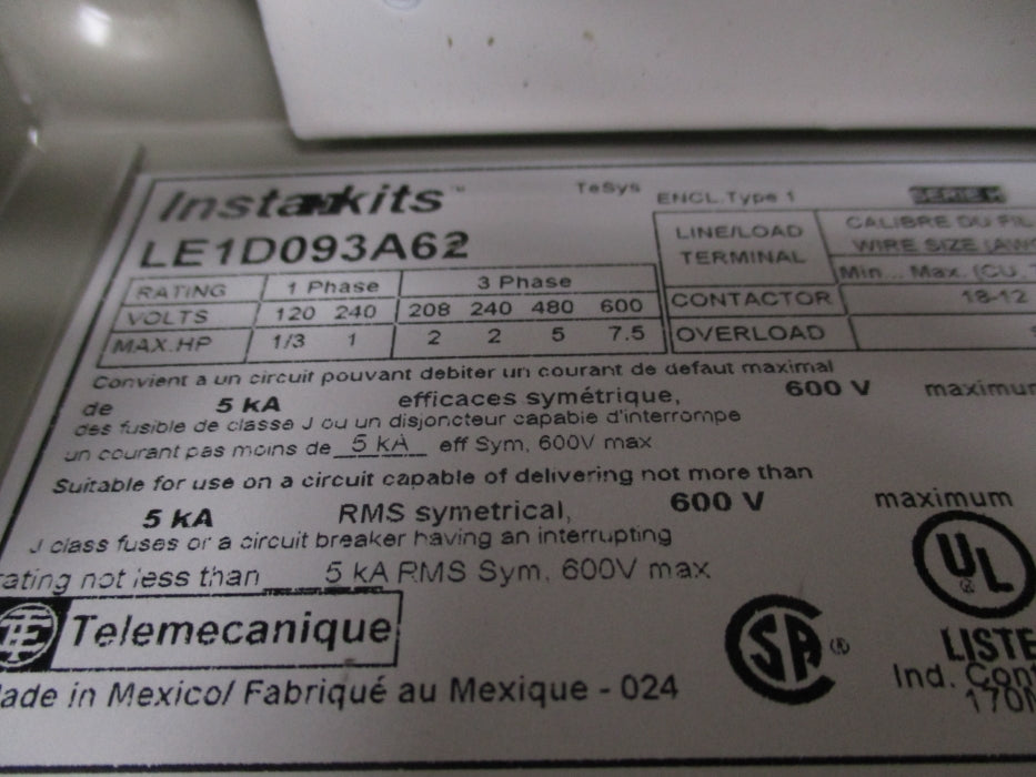 SCHNEIDER ELECTRIC LE1D093A62 SER. H 120V NSNP