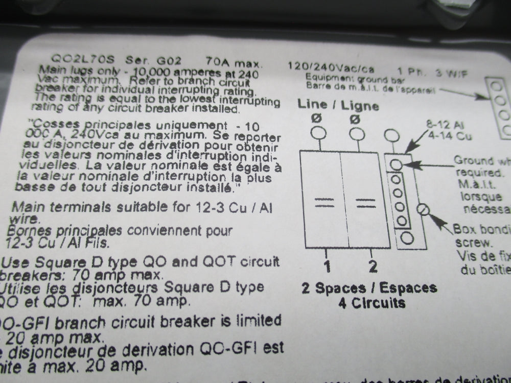 SQUARE D QO2L70S SER. G02 NSMP