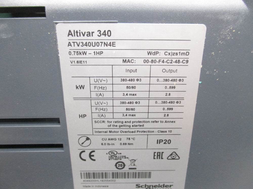 SCHNEIDER ELECTRIC ATV340U07N4E NSMP