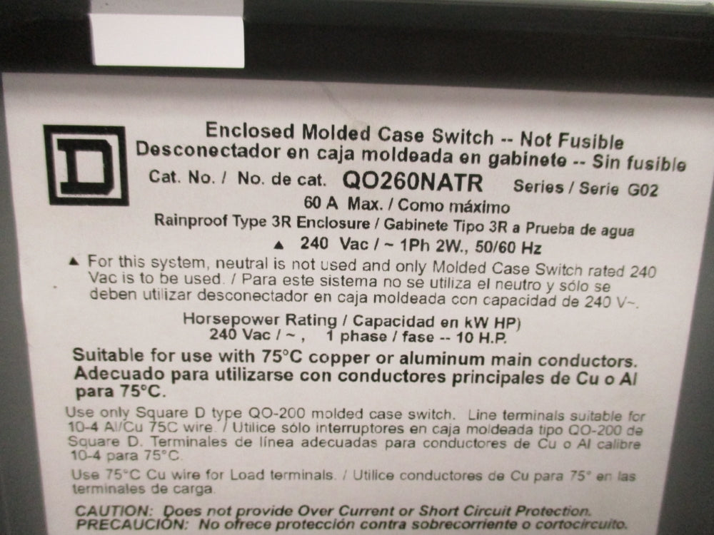 SQUARE D QO260NATR SER. G02 NSMP