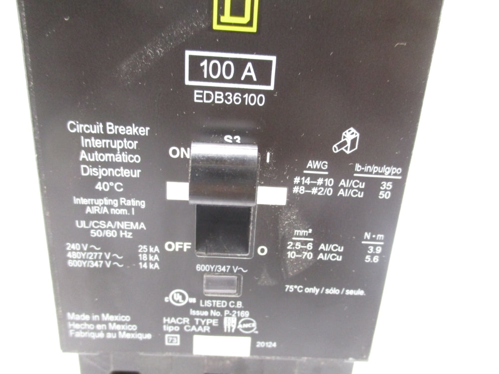 SQUARE D EDB36100 100A 347V NSMP