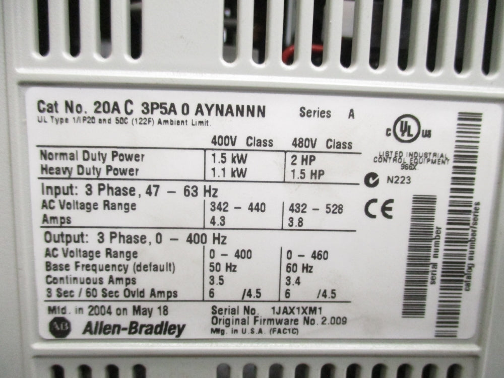 INDUSTRIAL SPARE PART 20AC3P5A0AYNANNN SER. A F/W 2.009 NUPI