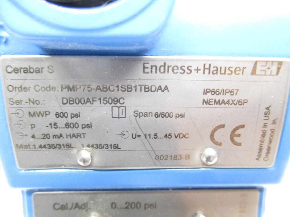 ENDRESS+HAUSER PMP75-ABC1SB1TBDAA F/W 02.10.54 NSMP