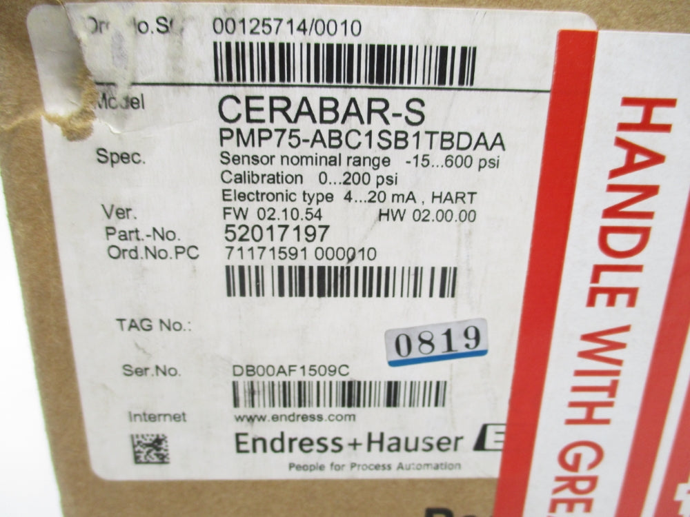 ENDRESS+HAUSER PMP75-ABC1SB1TBDAA F/W 02.10.54 NSMP