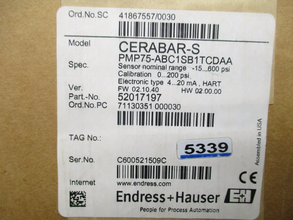 ENDRESS+HAUSER PMP75-ABC1SB1TCDAA F/W 02.10.40 NSFS