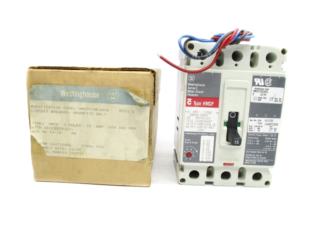 WESTINGHOUSE HMCP015E0AO6 SER. C 15A 600VAC NSMP