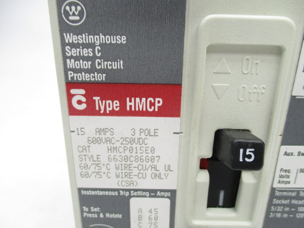 WESTINGHOUSE HMCP015E0AO6 SER. C 15A 600VAC NSMP