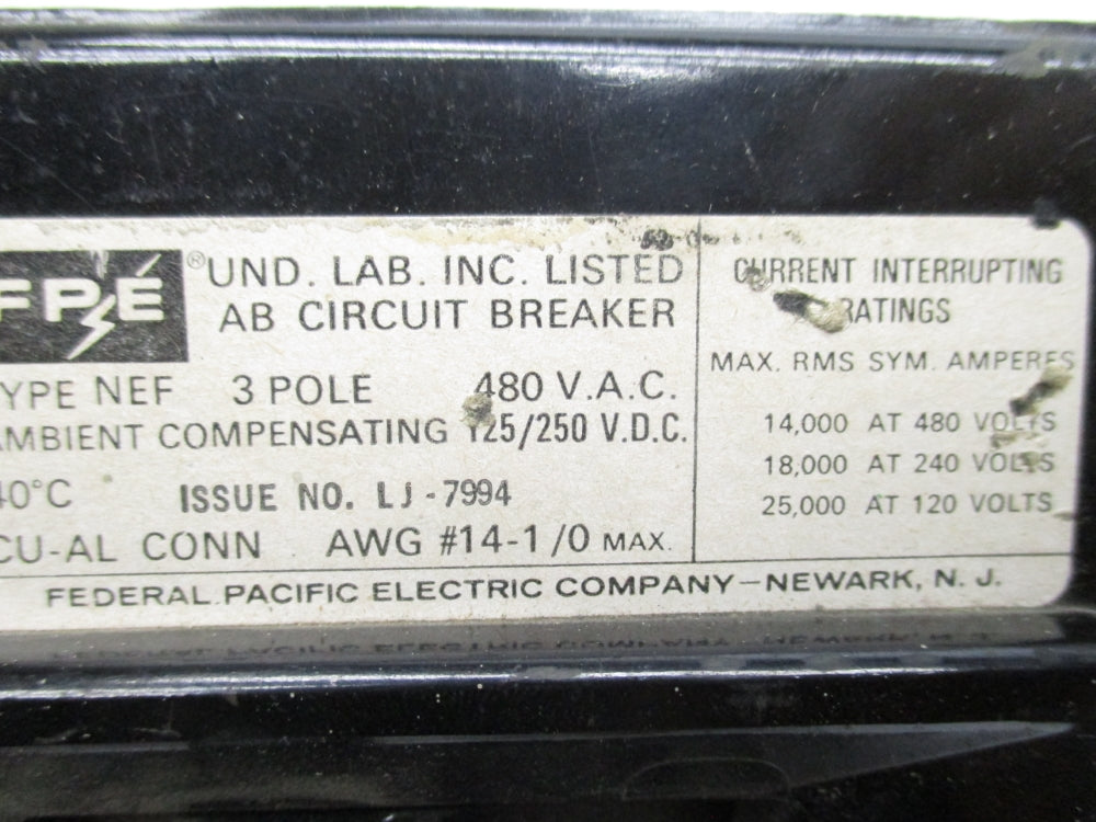 FPE NEF3100 100A 480V UNMP