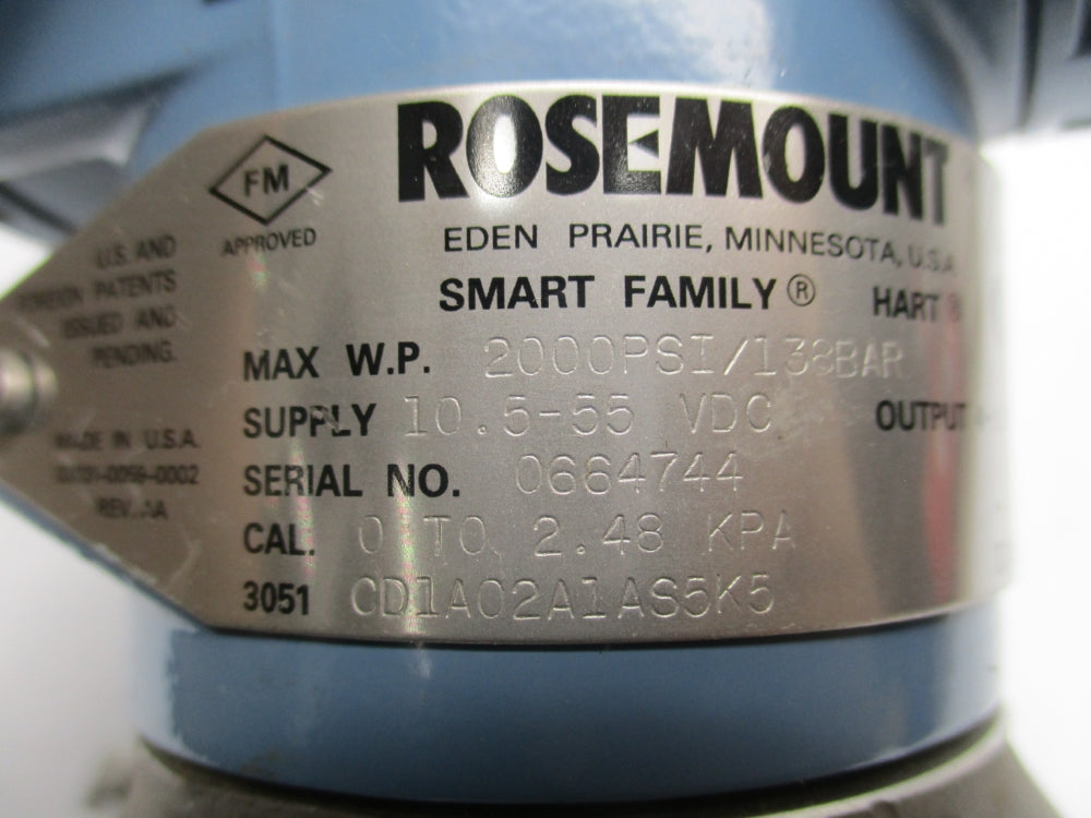 ROSEMOUNT 3051CD1A02A1AS5K5 6000PSI UNMP