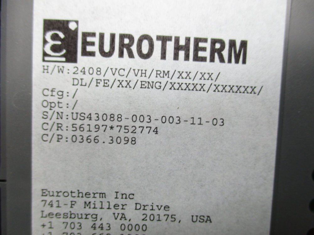 EUROTHERM 2408/VC/VH/RM/XX/XX/DL/FE/XX/ENG/XXXXX/XXXXXX/ NSMP