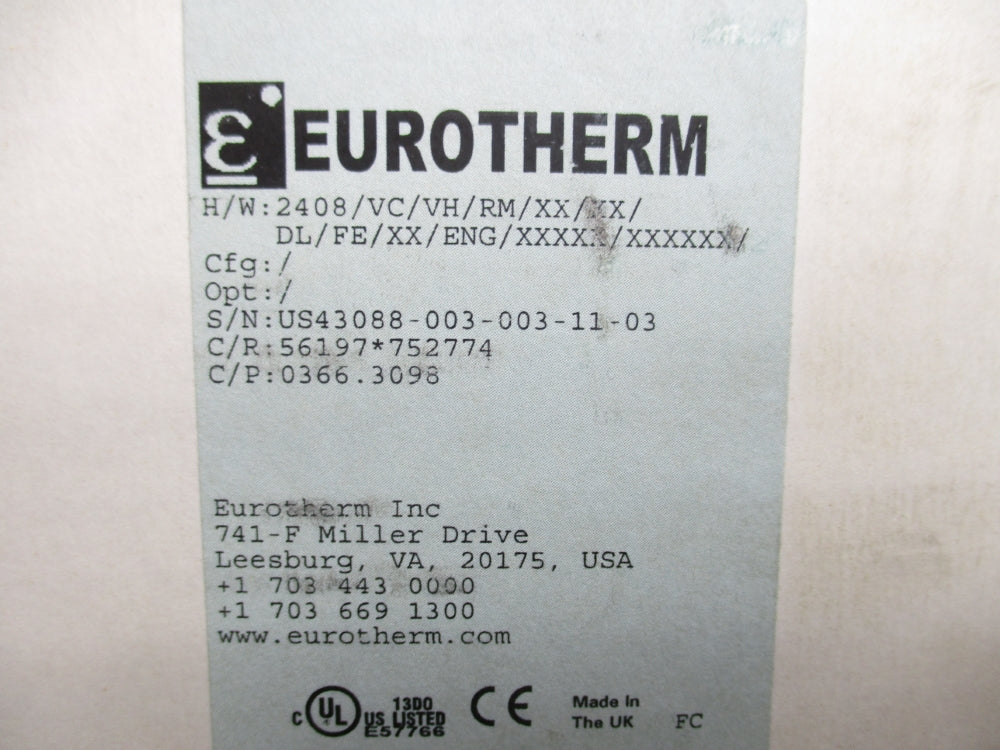 EUROTHERM 2408/VC/VH/RM/XX/XX/DL/FE/XX/ENG/XXXXX/XXXXXX/ NSMP