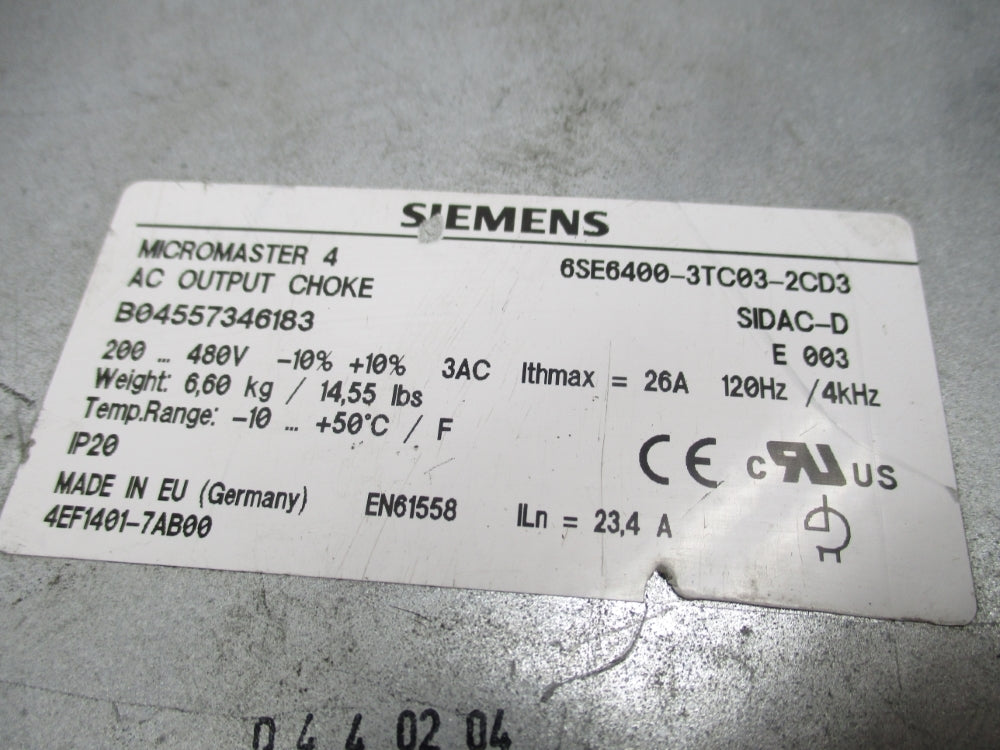 SIEMENS 6SE6400-3TC03-2CD3 UNMP