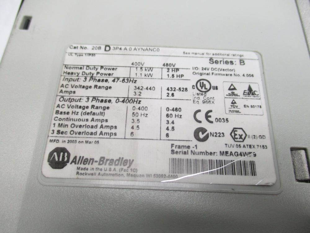 INDUSTRIAL SPARE PART 20BD3P4A0AYNANC0 SER. B F/W 4.006 UNMP