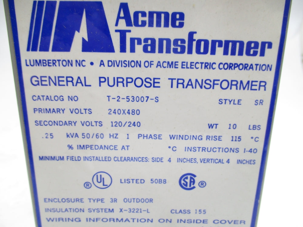 ACME TRANSFORMER T-2-53007-S .250KVA NSMP