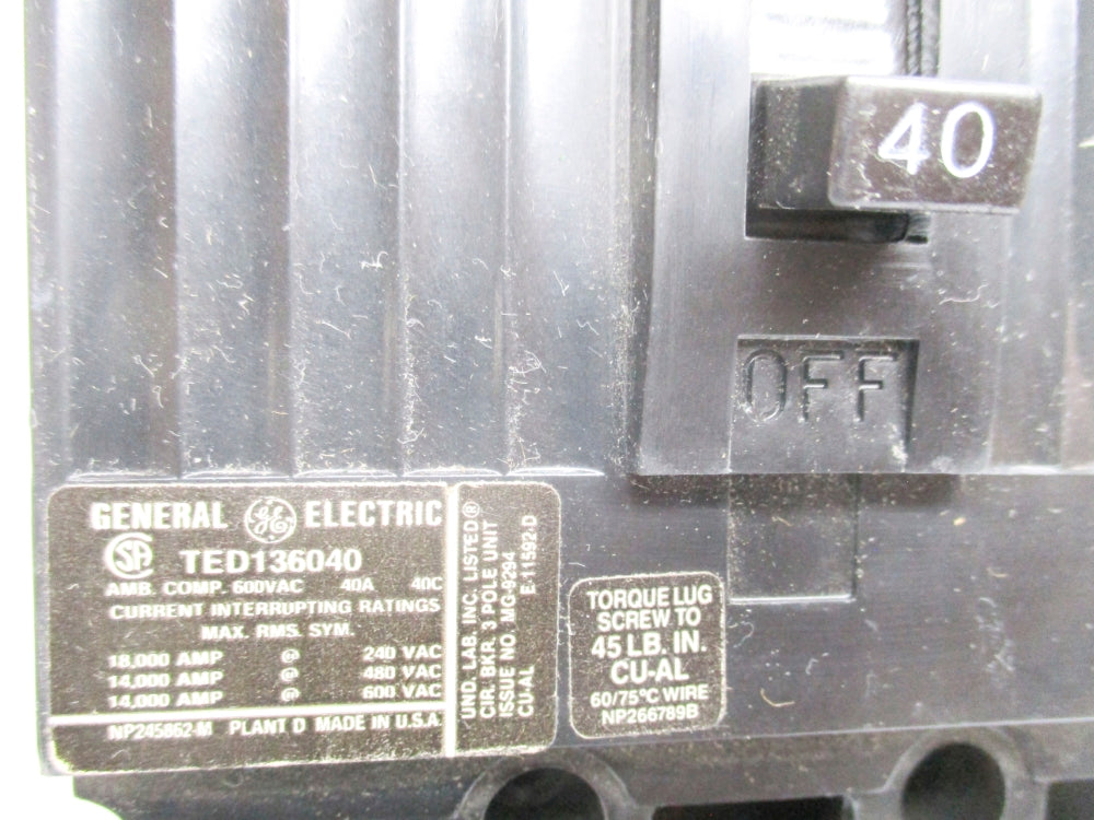 GENERAL ELECTRIC TED136040WL 40A 600VAC NSMP