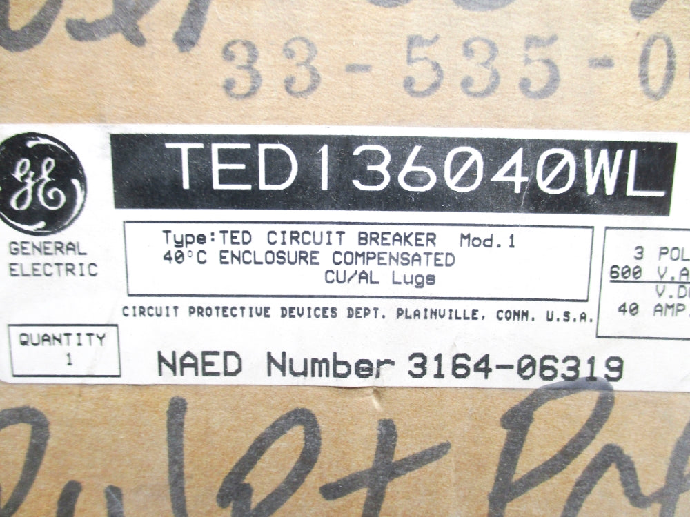 GENERAL ELECTRIC TED136040WL 40A 600VAC NSMP