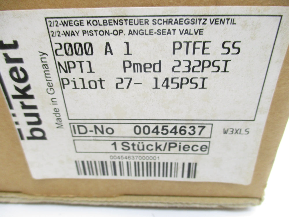 BURKERT 00454637 2000A1PTFESS 27-145PSI NSMP