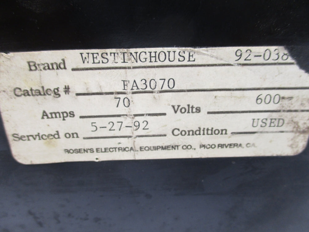 WESTINGHOUSE FA3070 70A 600V UNMP