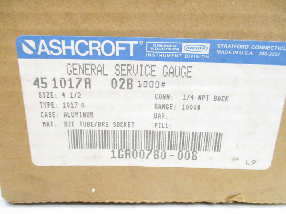 ASHCROFT 451017A02B1000# 0-1000PSI NSMP