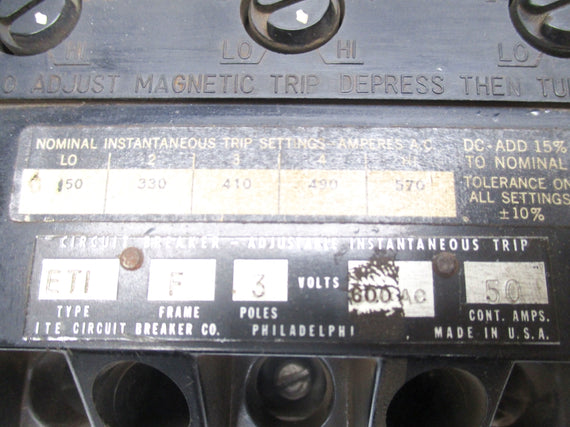 I-T-E CIRCUIT BREAKER ET4065 50A 600VAC UNMP