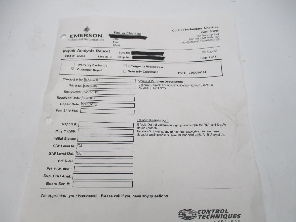 EMERSON DXA-780 850018-01 REMAN