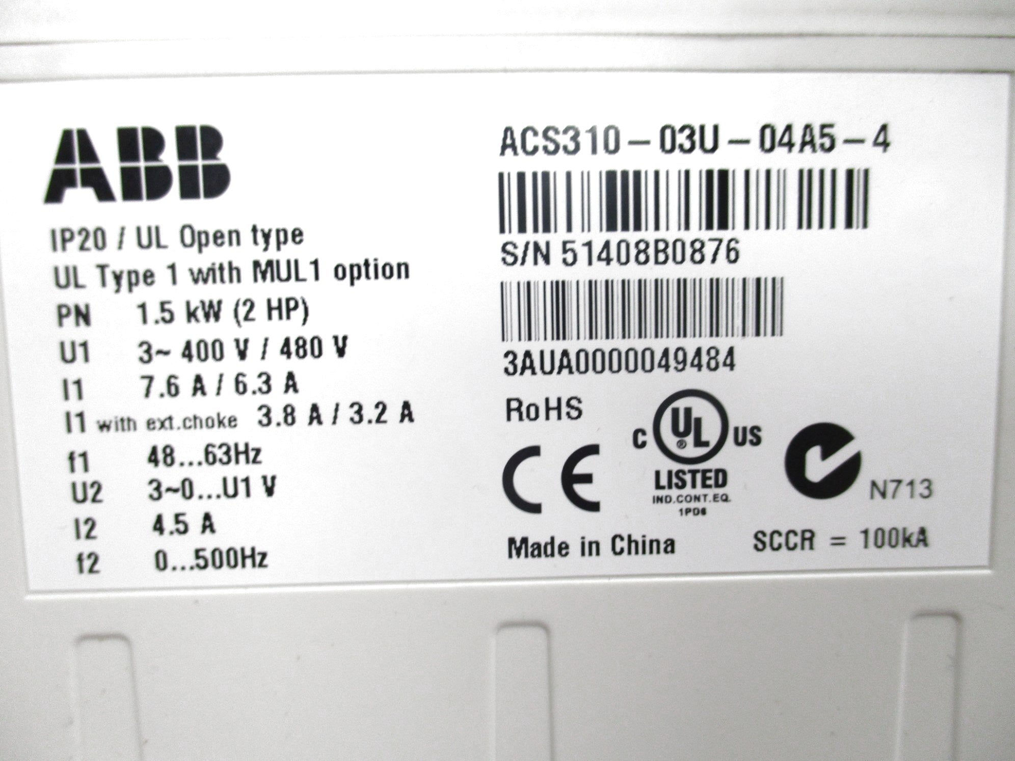 ABB ACS310-03U-04A5-4 4.5A 400V/480VNSMP